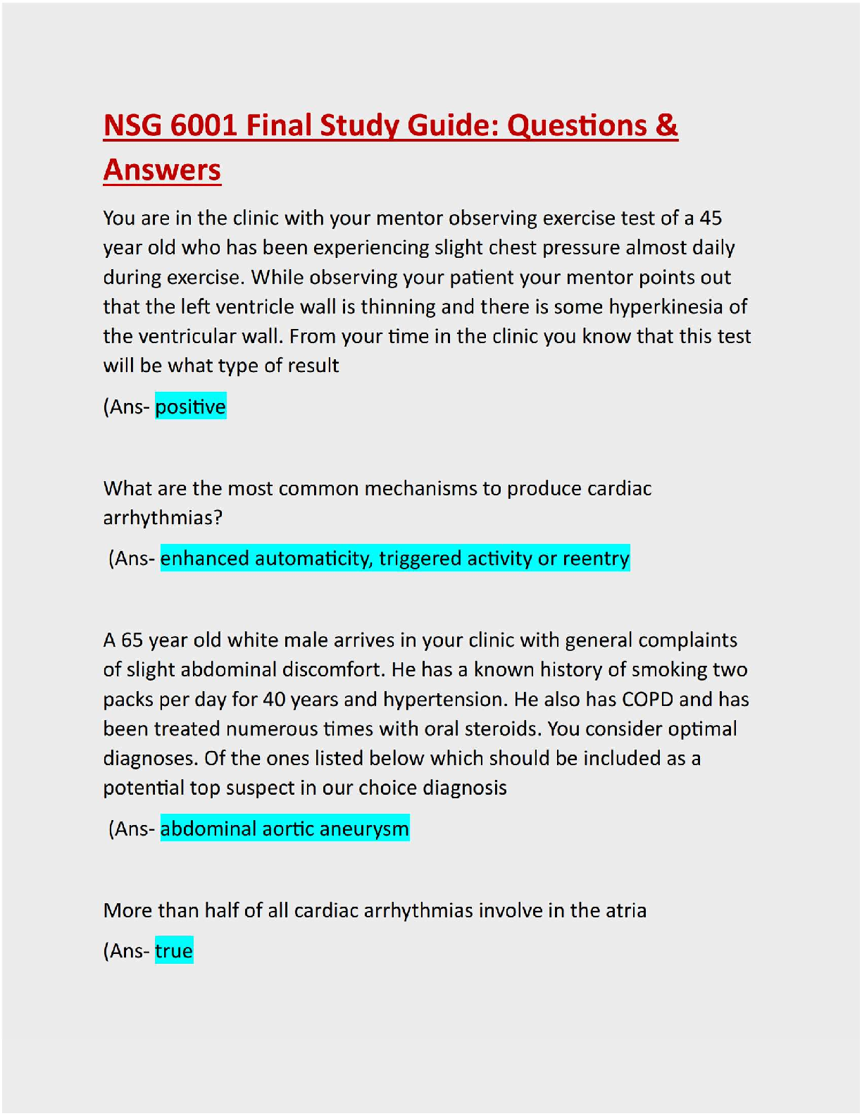 Preview image for NSG 6001 Final Study Guide: Questions & Answers: Latest Updated : Guaranteed A+ Guide