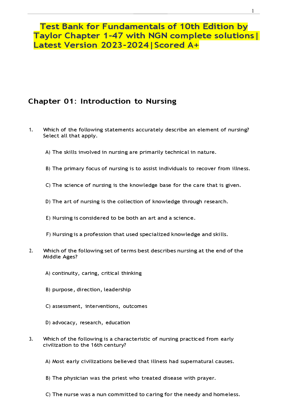 Preview image for Test Bank for Fundamentals of 10th Edition by Taylor