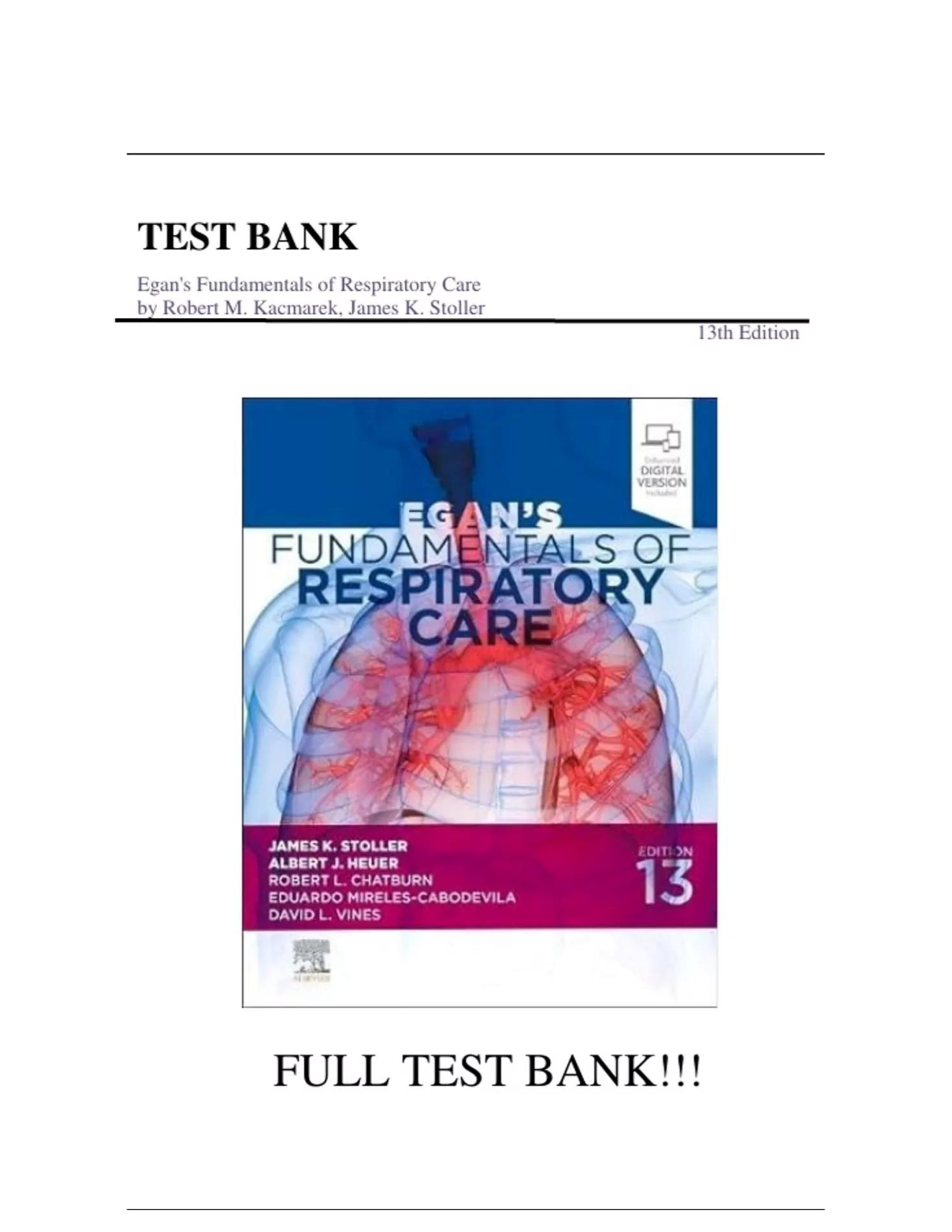 Preview image for Test Bank for Egan’s Fundamentals of Respiratory Care 13th Edition Kacmarek Test Bank All Chapters  Complete Guide A+ Latest Update