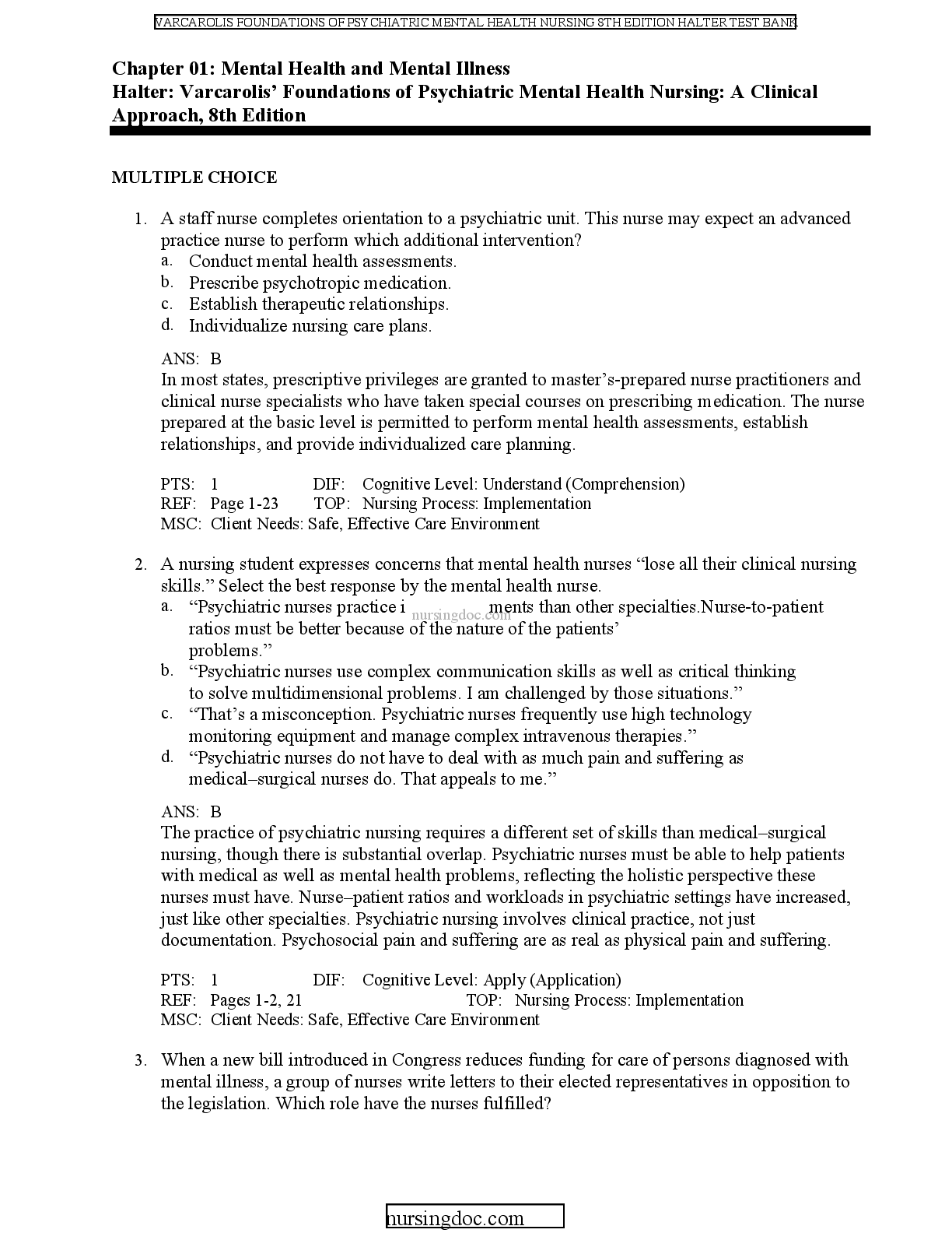 Preview image for Test Bank for Varcarolis Foundations of Psychiatric Mental Health Nursing 8th Edition by Halter