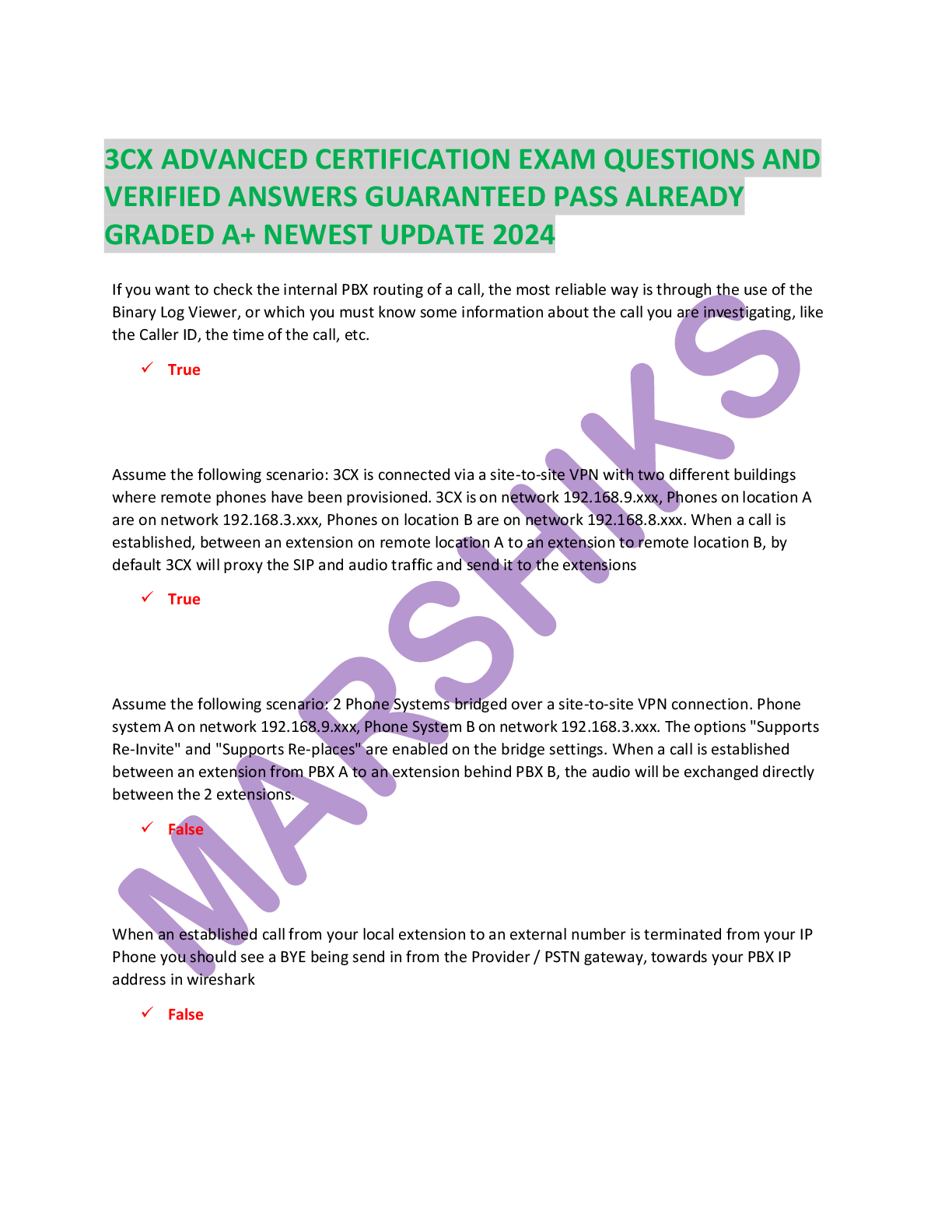 Preview image for 3CX ADVANCED CERTIFICATION EXAM QUESTIONS AND VERIFIED ANSWERS GUARANTEED PASS ALREADY GRADED A+ NEWEST UPDATE 2024