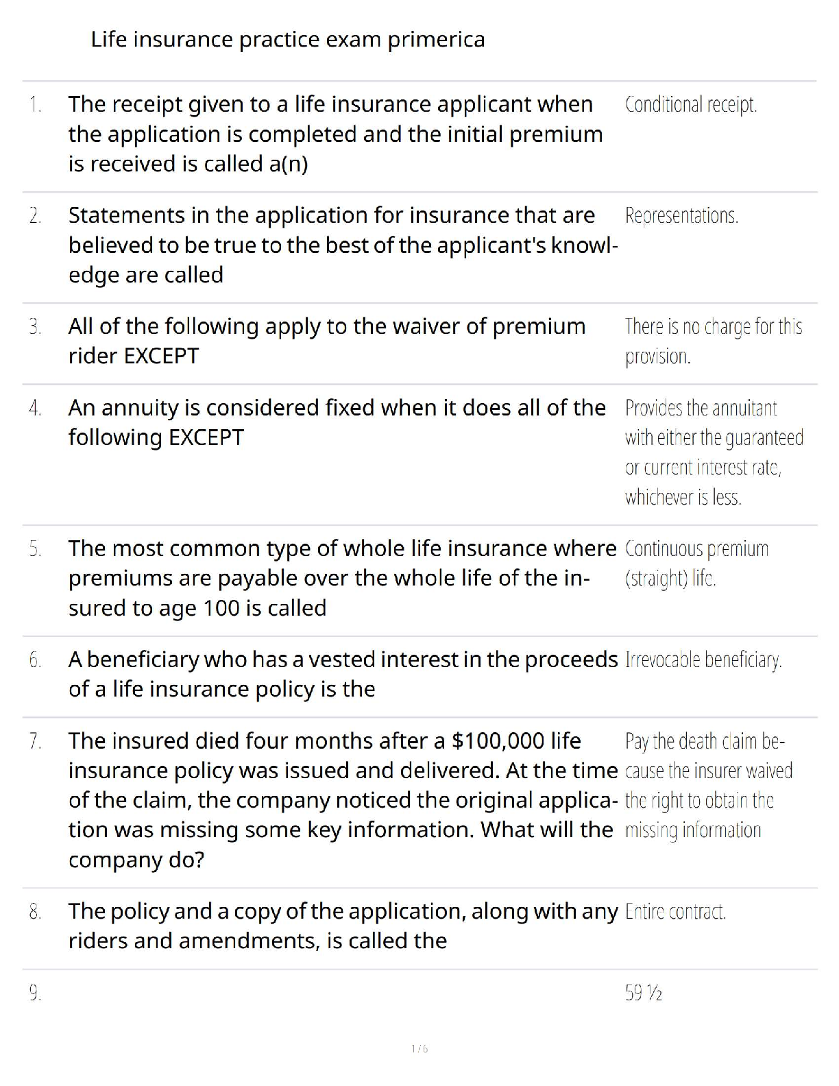 Life insurance practice exam primerica