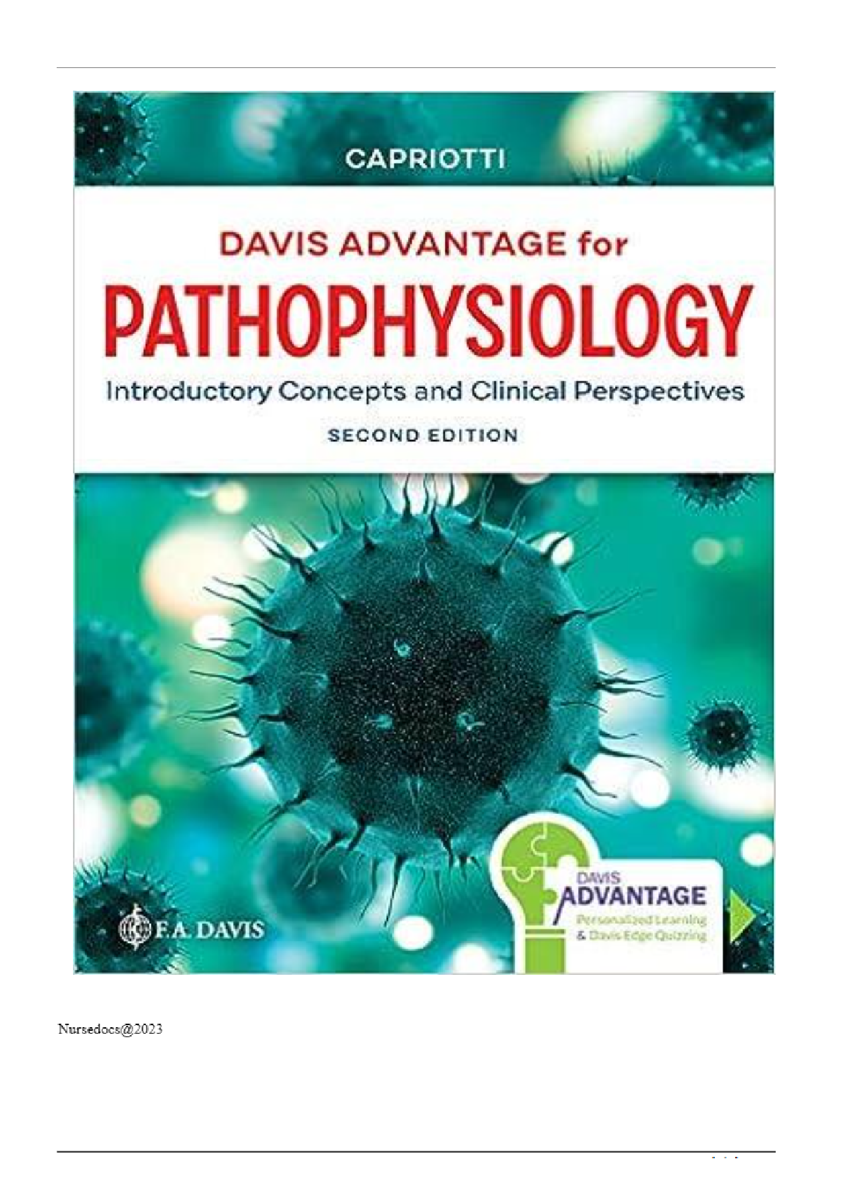 Preview image for Test bank for Davis Advantage for Pathophysiology Introductory Concepts and Clinical Perspectives 2nd Edition by Theresa M Capriotti | Chapter 1-46 | Complete