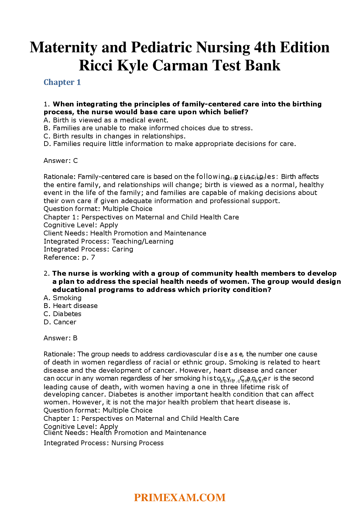 Preview image for Maternity and Pediatric Nursing 4th Edition Ricci Kyle Carman Test Bank