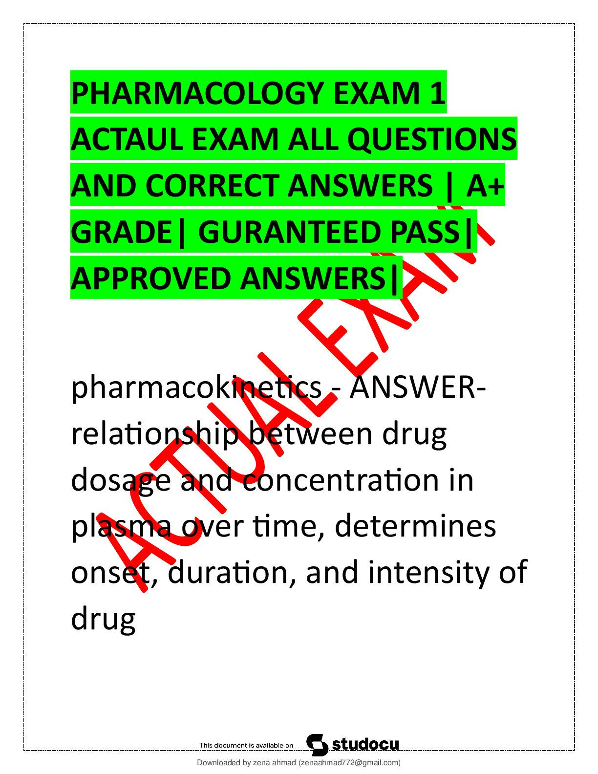zu pharmacology exam 1 actaul exam all questions and correct answers
