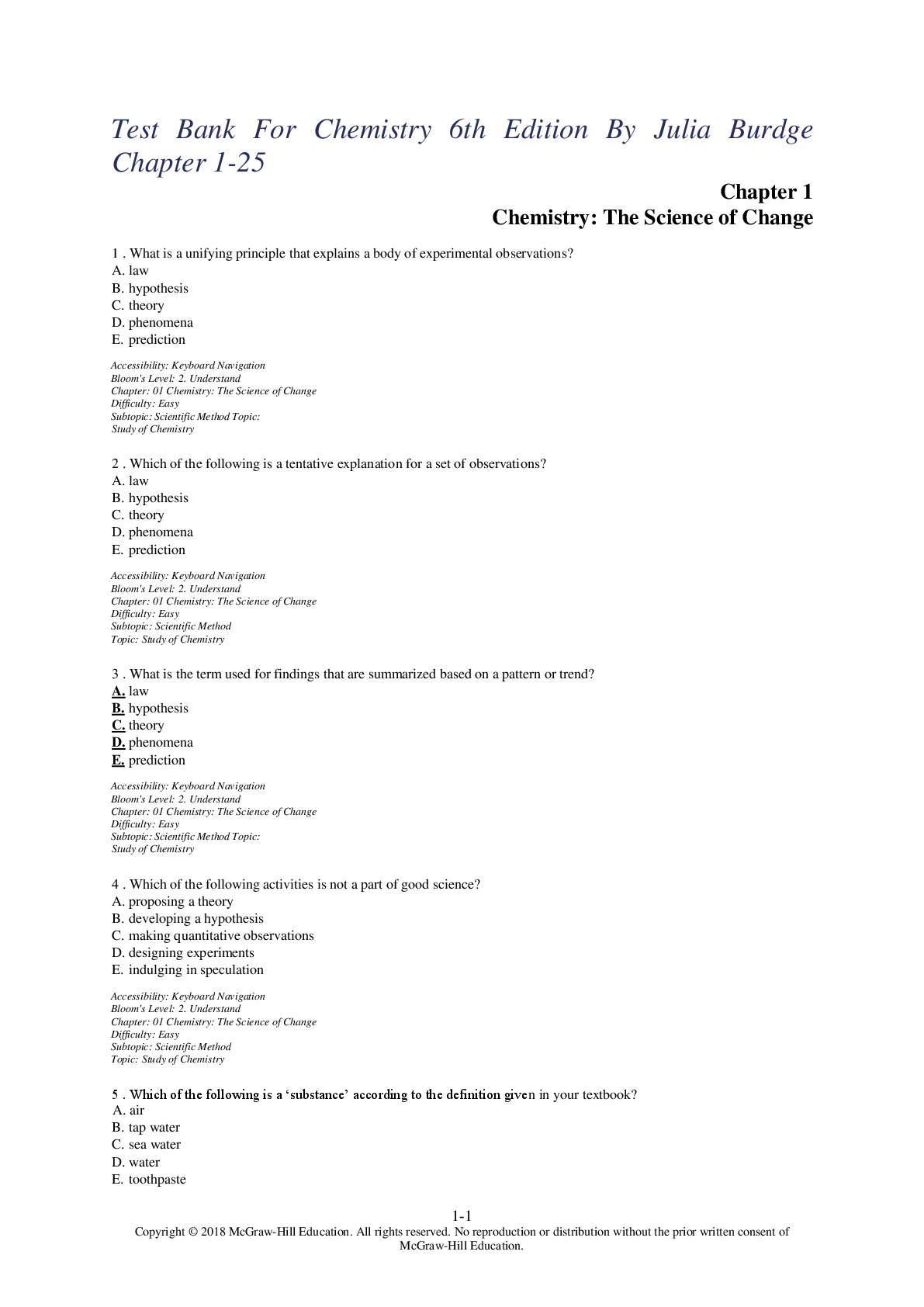 Preview image for Test Bank For Chemistry 6th Edition By Julia Burdge Chapter 1-25