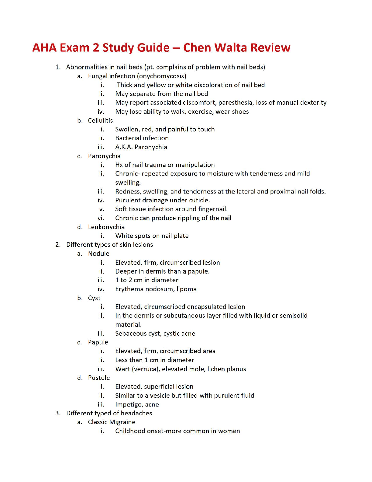AHA Exam 2 Study Guide – Chen Walta Review