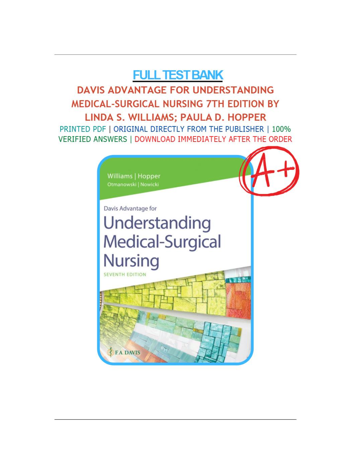 Preview image for Test Bank for Davis Advantage for Understanding Medical-Surgical Nursing, 7th Edition, by Linda S. Williams, Paula D. Hopper.