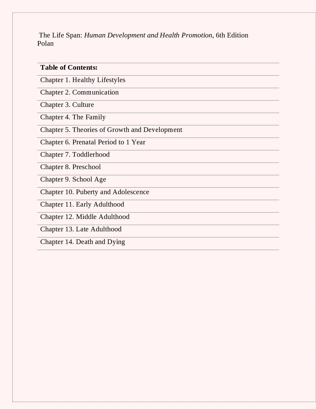 Preview image for The Life Span: Human Development and Health Promotion, 6th Edition Polan