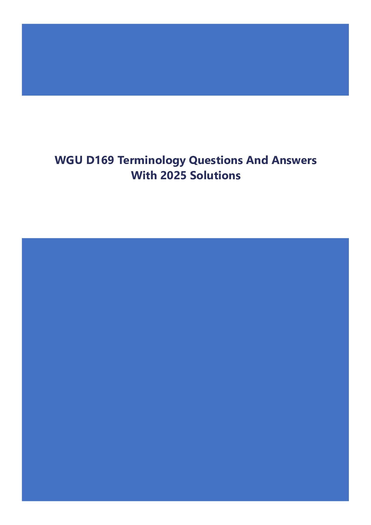 WGU D169 Terminology Questions And Answers With 2025 Solutions