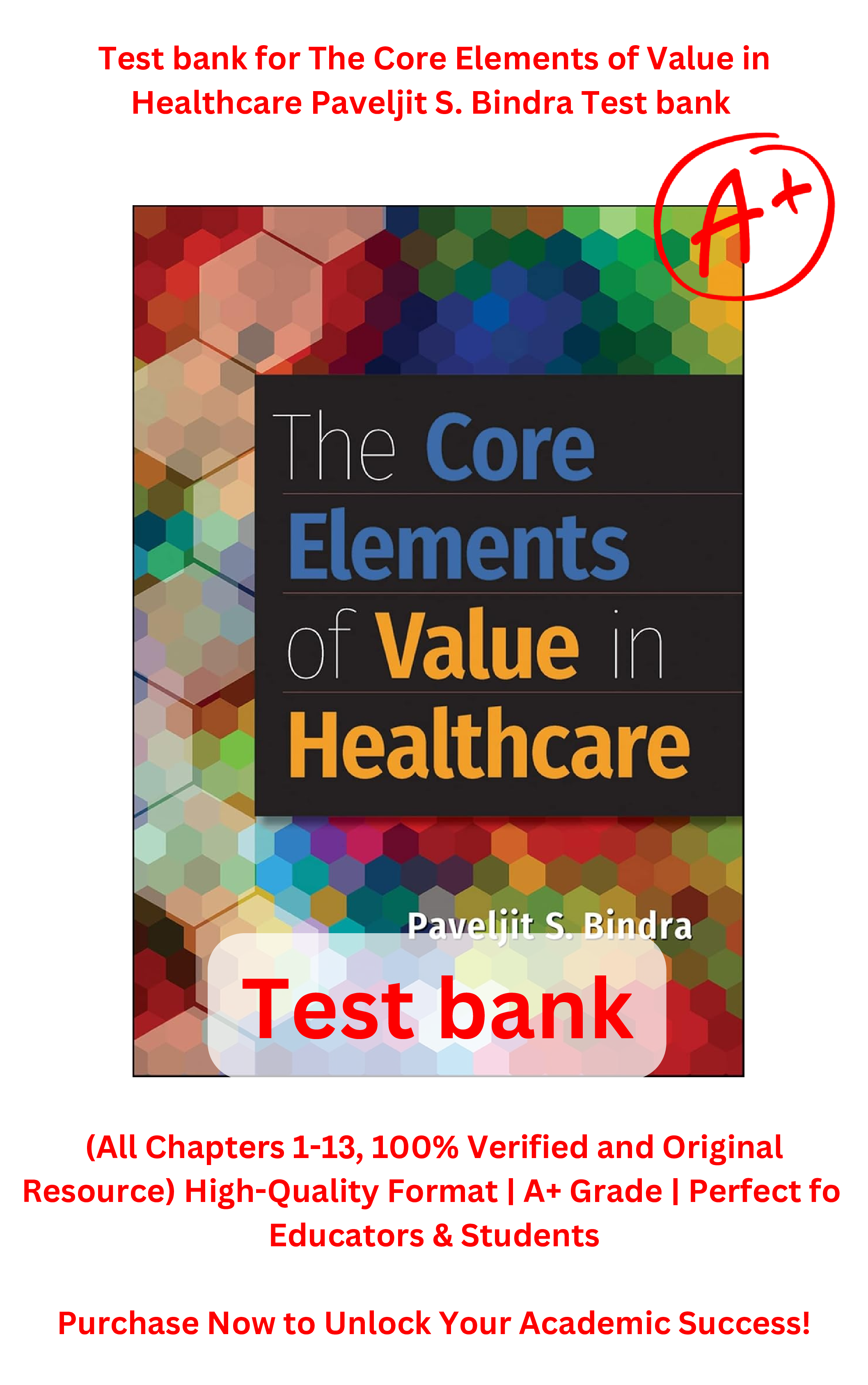 Preview image for The Core Elements of Value in Healthcare Paveljit S. Bindra Test bank