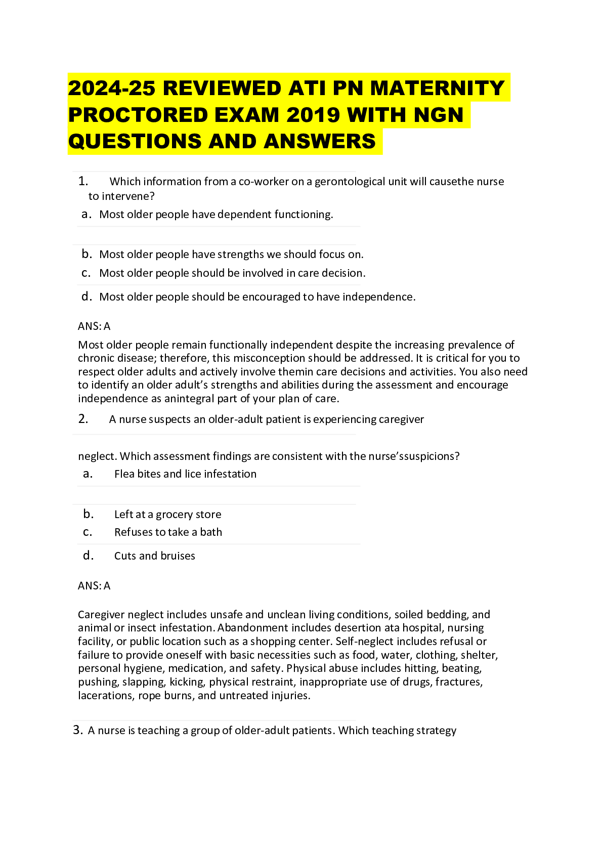 Preview image for 2024-25 REVIEWED ATI PN MATERNITY PROCTORED EXAM 2019 WITH NGN QUESTIONS AND ANSWERS