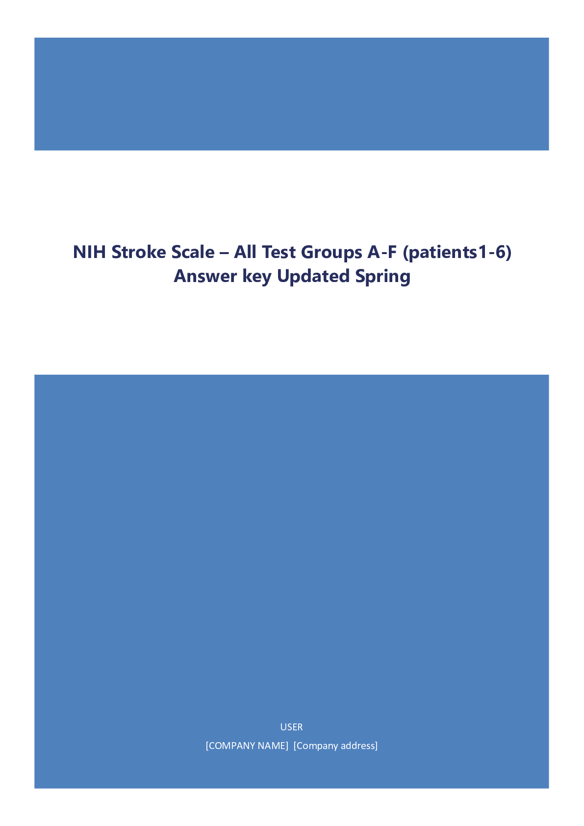 NIH Stroke Scale – All Test Groups A-F (patients1-6) Answer key Updated Spring