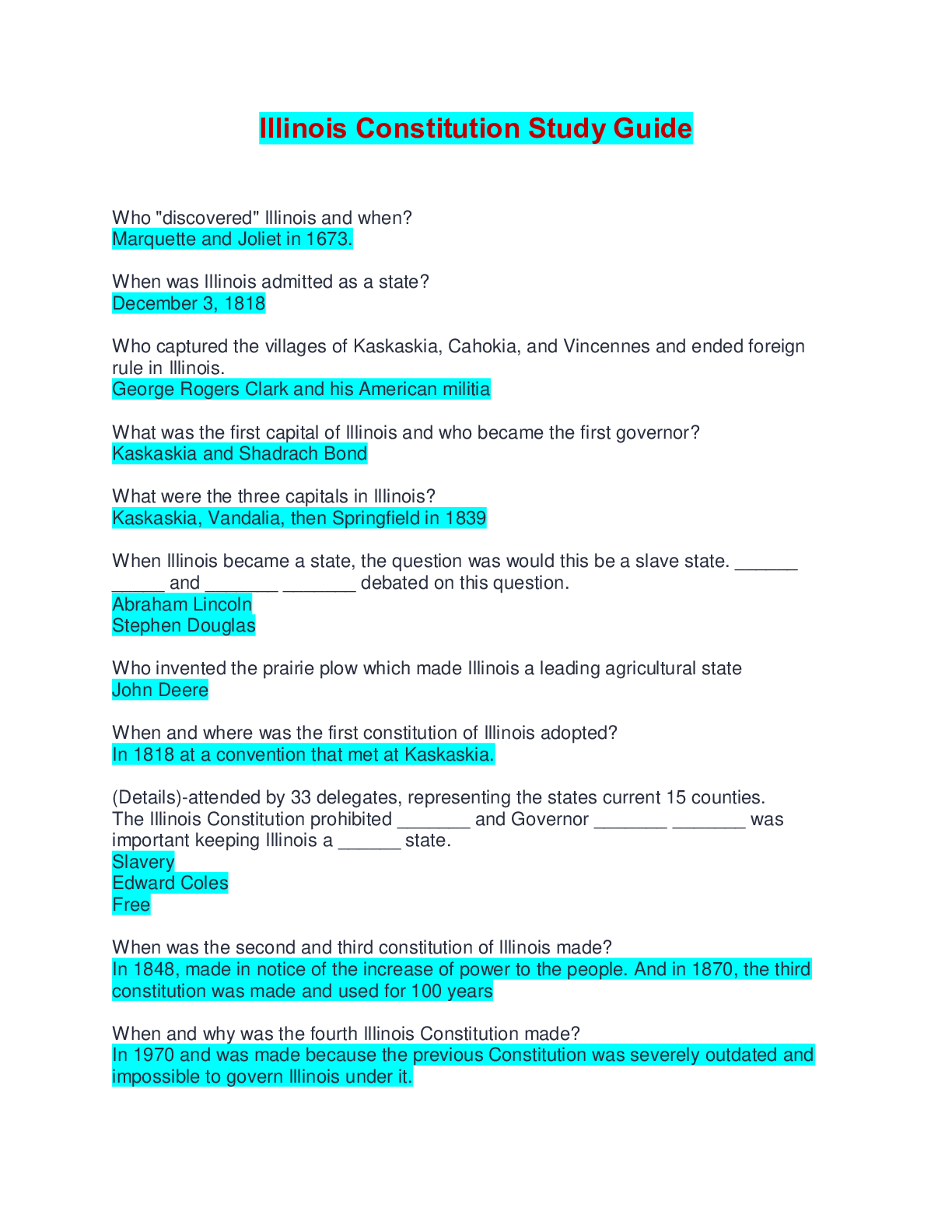 Illinois Constitution Study Guide | Verified with 100% Correct Answers