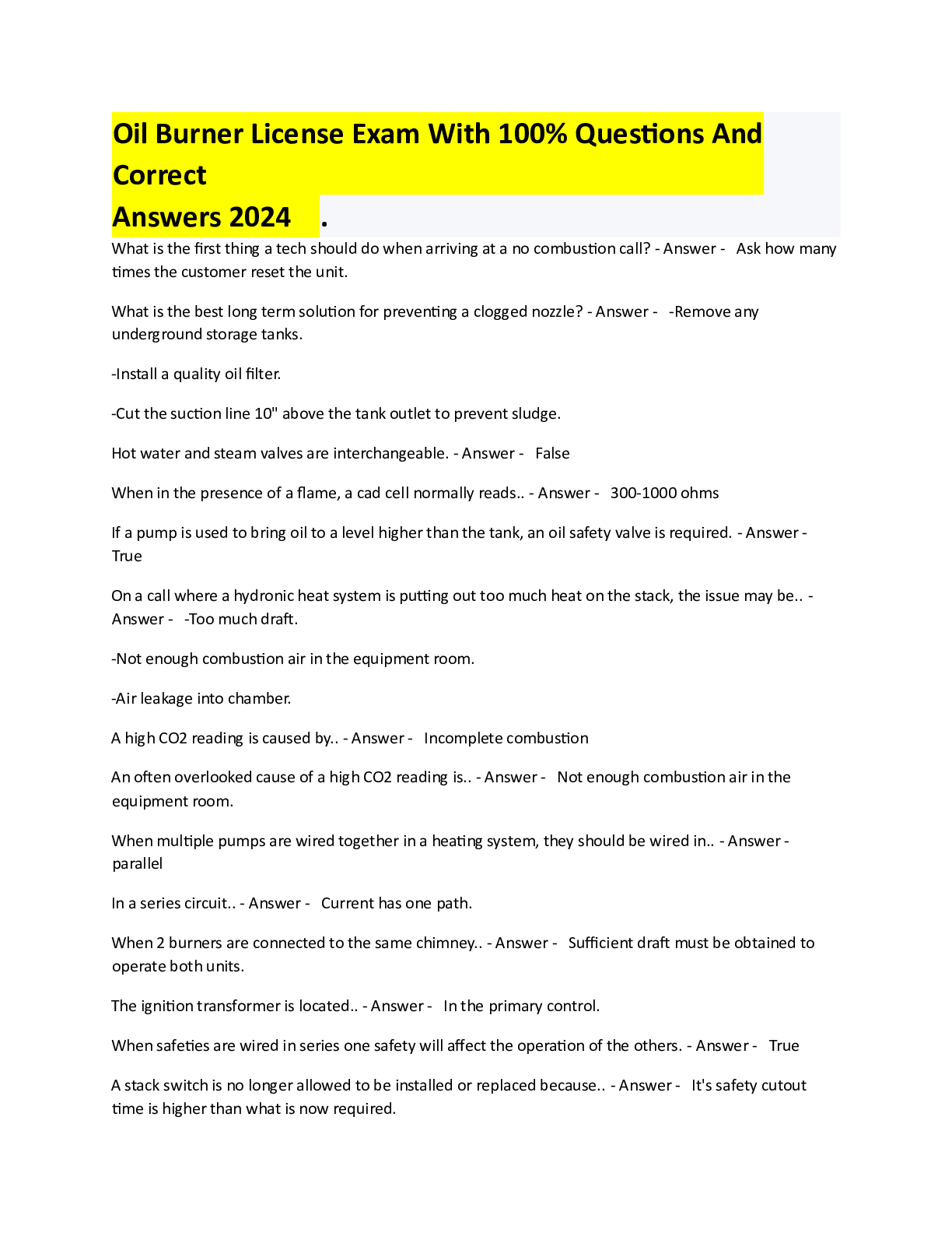 Preview image for Oil Burner License Exam With 100 Questions And Correct Answers 2024