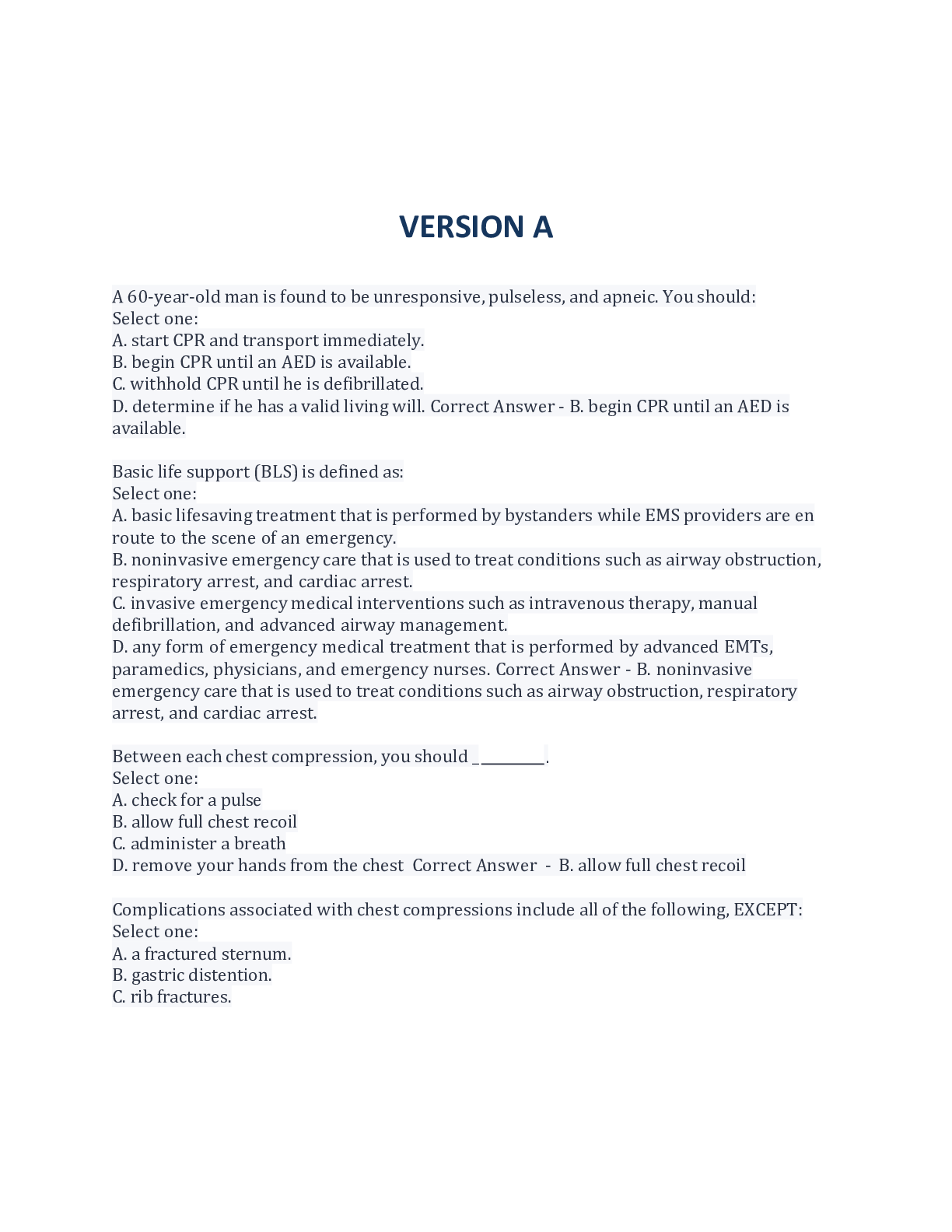 Preview image for WEST COAST EMT BLOCK EXAM 2 (2 LATEST VERSION) 200+ QUESTIONS & ANSWERS! 100% CORRECT ANSWERS