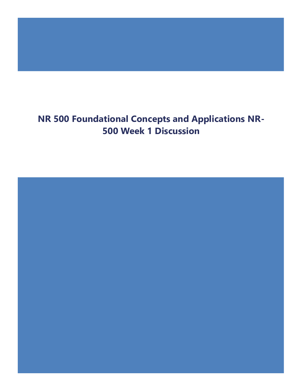 NR 500 Foundational Concepts and Applications NR-500 Week 1 Discussion