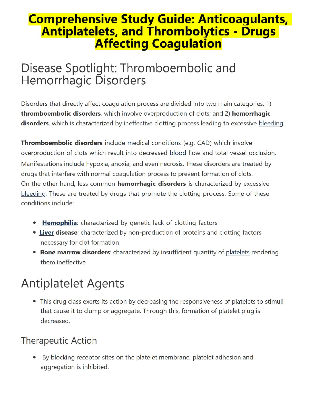 Comprehensive Study Guide: Anticoagulants, Antiplatelets, and Thrombolytics