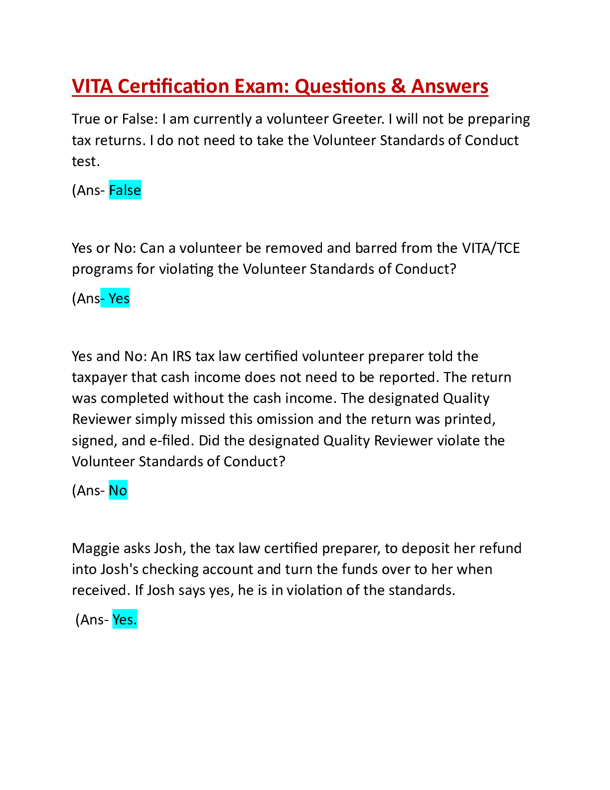 Preview image for VITA Certification Exam: Questions & Answers: Latest Updated A+ Guide Solution