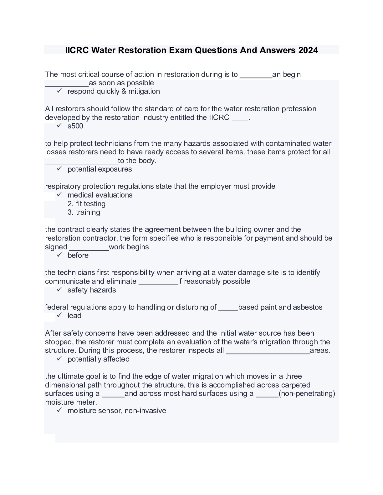 Preview image for IICRC Water Restoration Exam Questions and Answers 2024! 100% CORRECT ANSWERS