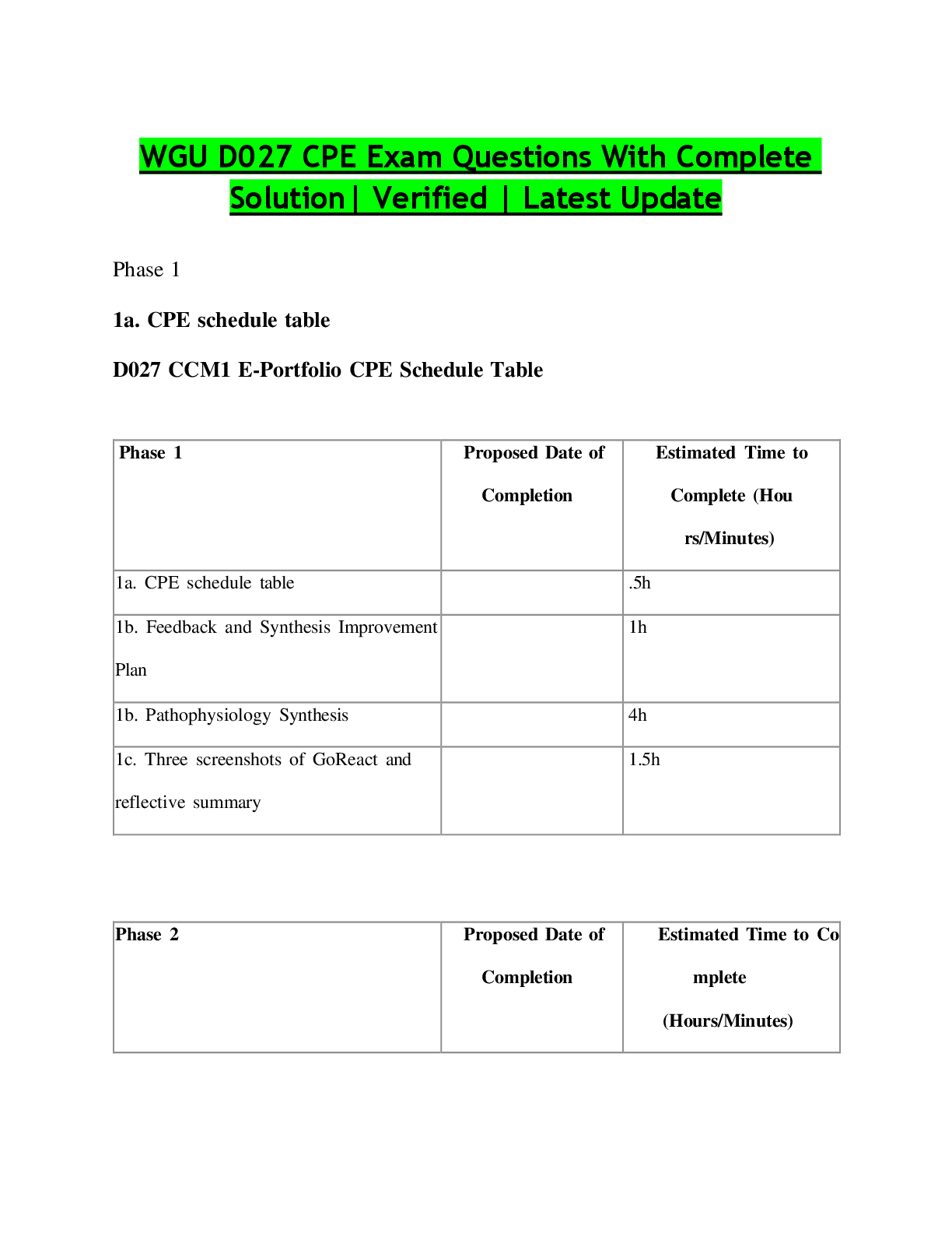Preview of WGU D027 CPE Exam Questions With Complete Solution Verified  Latest Update