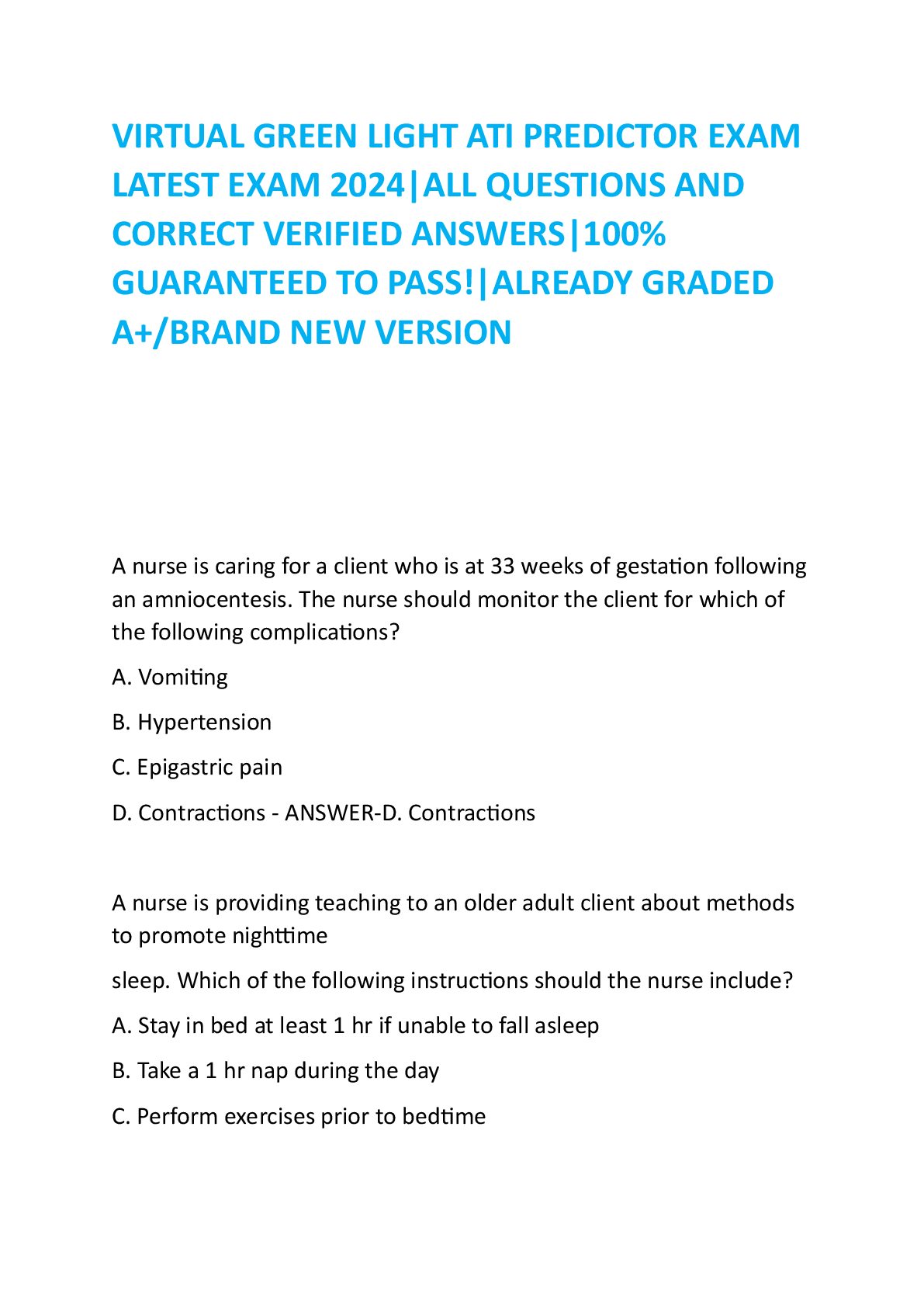 Preview of VIRTUAL GREEN LIGHT ATI PREDICTOR EXAM LATEST EXAM 2024 ALL QUESTIONS AND CORRECT VERIFIED ANSWERS 100% GUARANTEED TO PASS! ALREADY GRADED A+ BRAND NEW VERSION