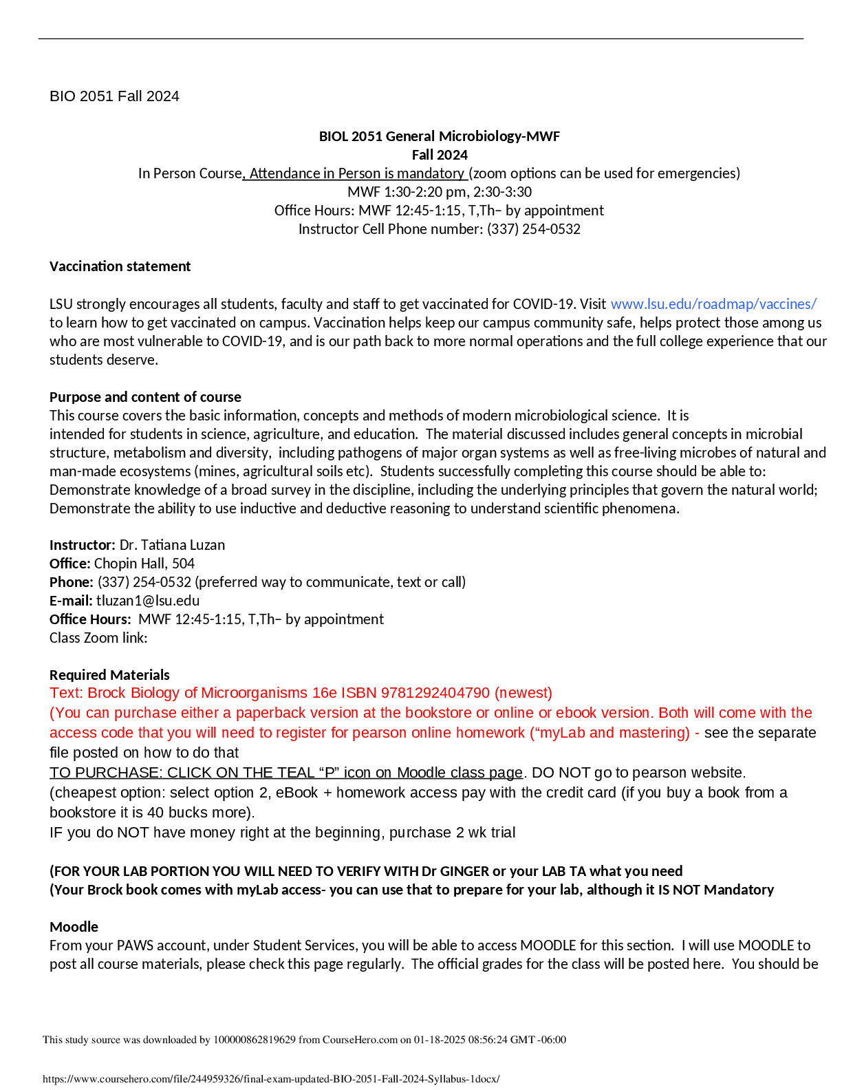Preview of final exam updated BIO 2051  General Microbiology-MWF Fall 2024 Syllabus