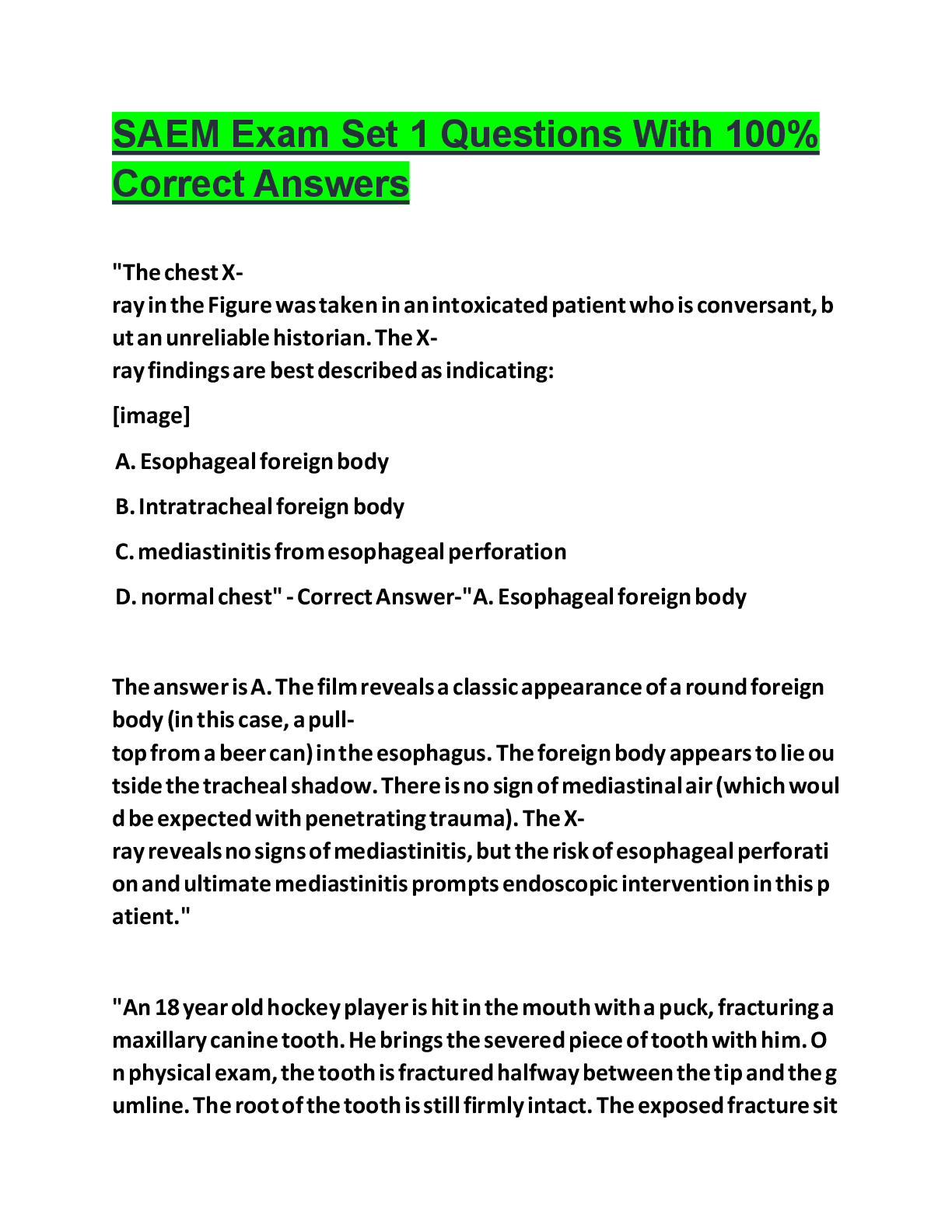 Preview of SAEM Exam Set 1 Questions With 100% Correct Answers