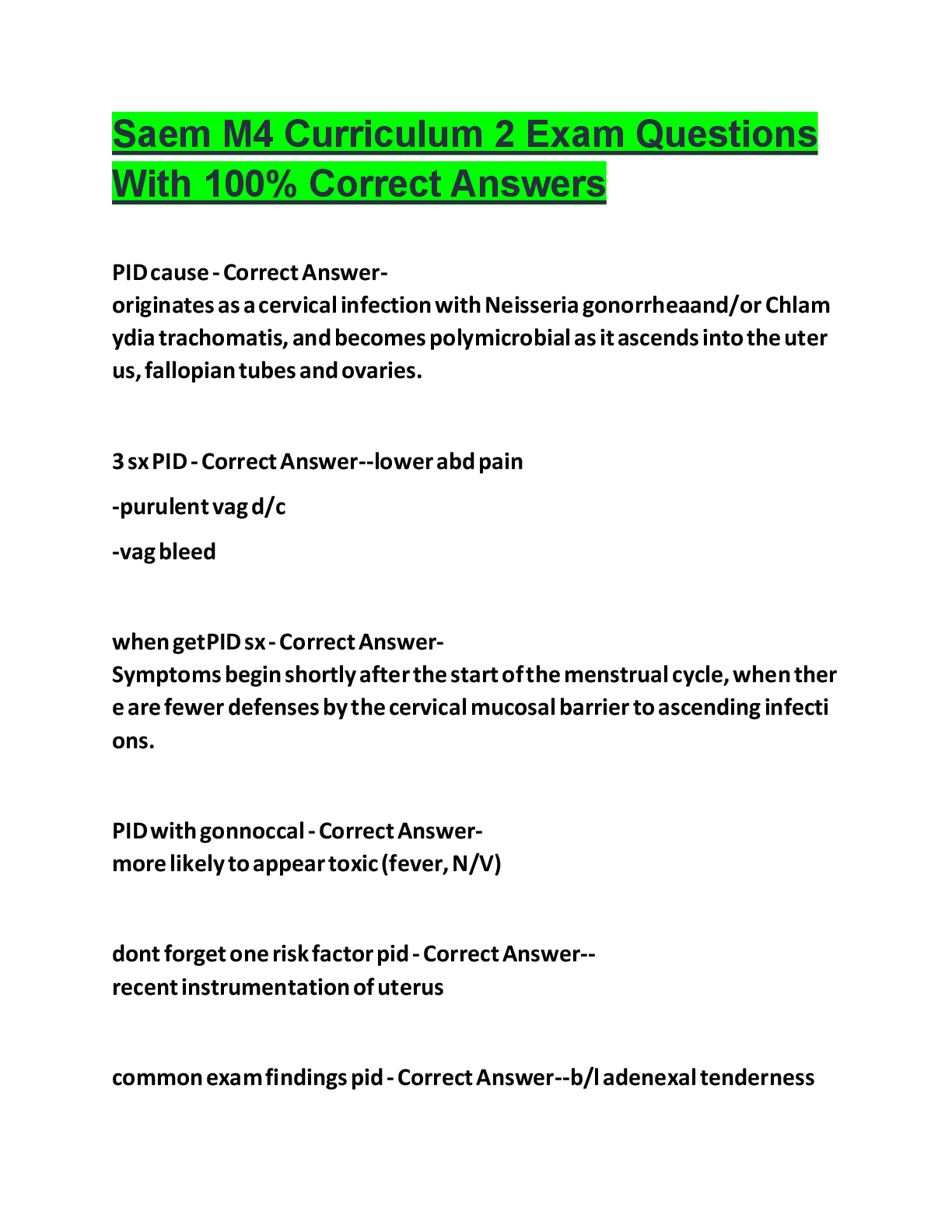 Preview of Saem M4 Curriculum 2 Exam Questions With 100% Correct Answers