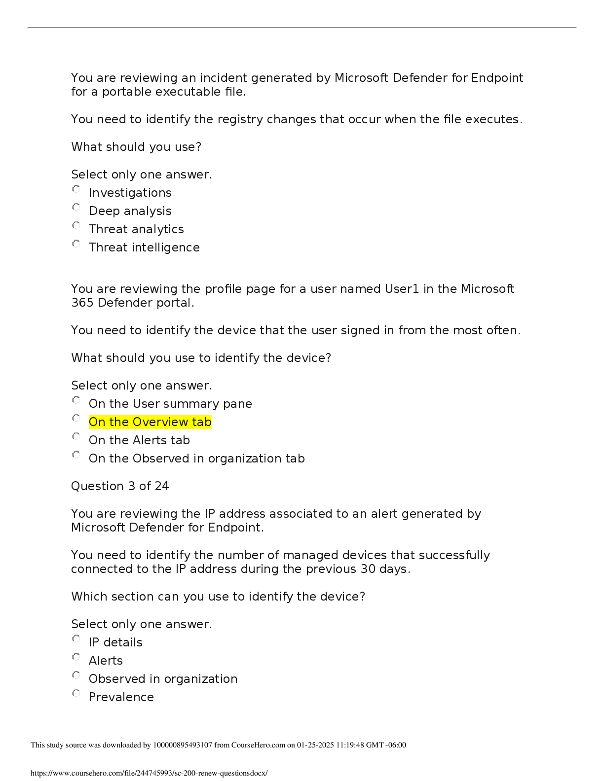 Preview of SC 200 renew questions and answers 2024