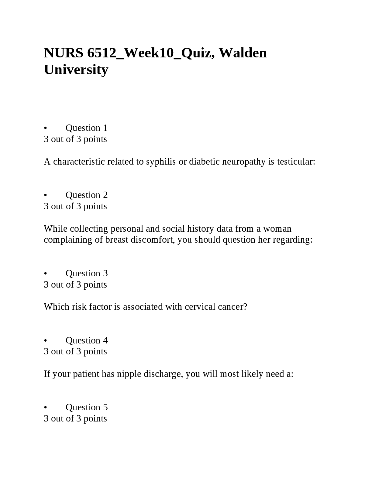 Preview of NURS 6512 Week 10 Quiz, Walden University