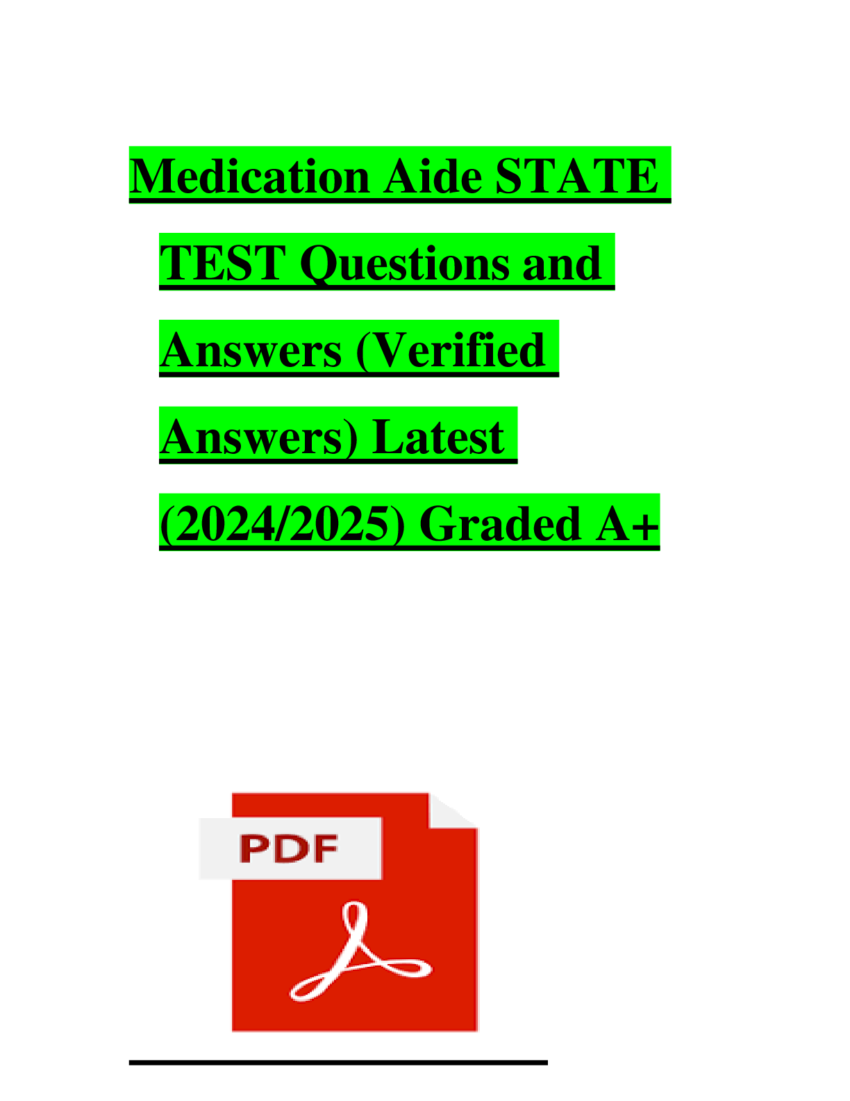 Preview of Medication Aide State Test Exam Questions and Answers (2024/2025)(Verified Answers)