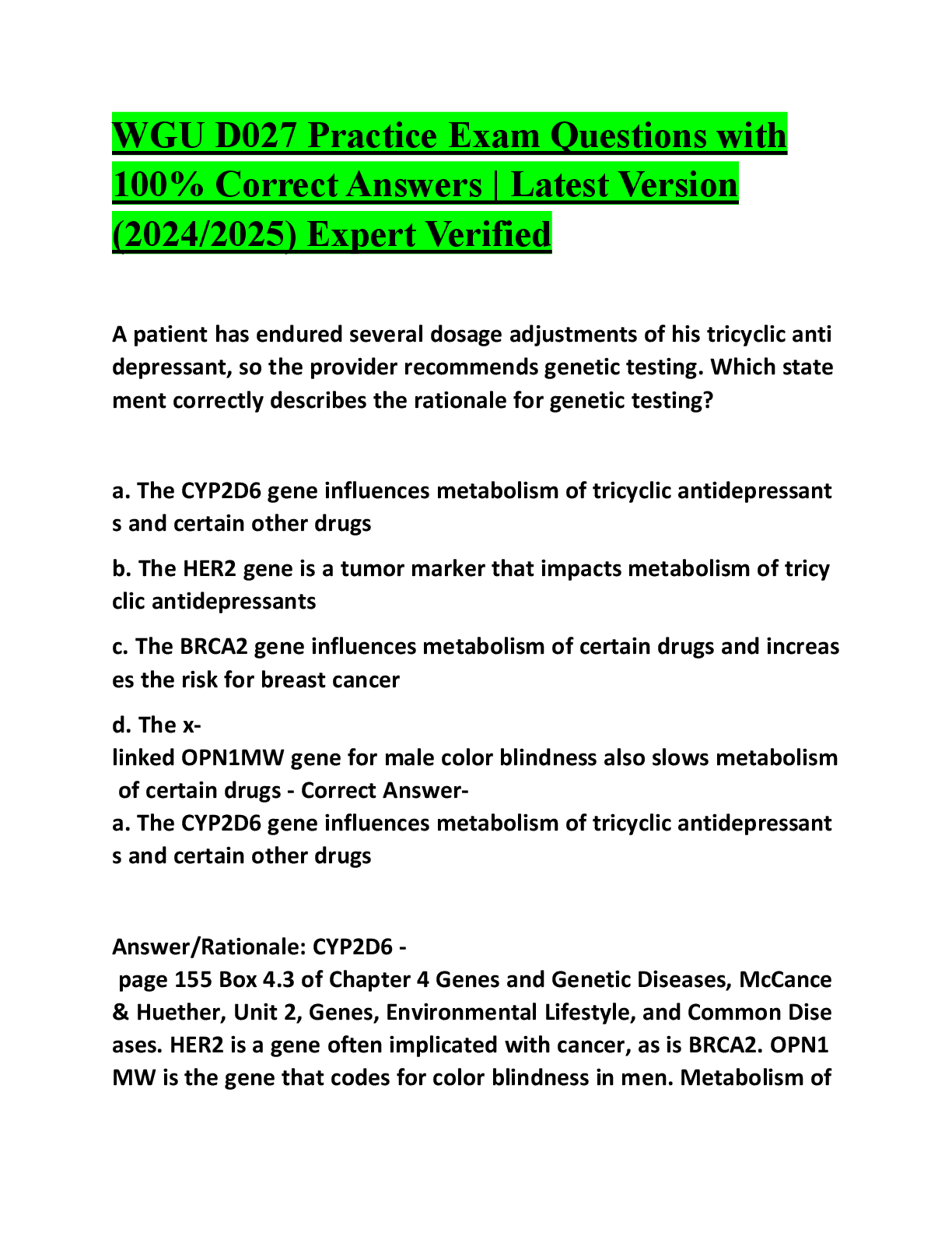 Recommended document preview for WGU D027 Practice Exam Questions with 100% Correct Answers  Latest Version (2024-2025) Expert Verified