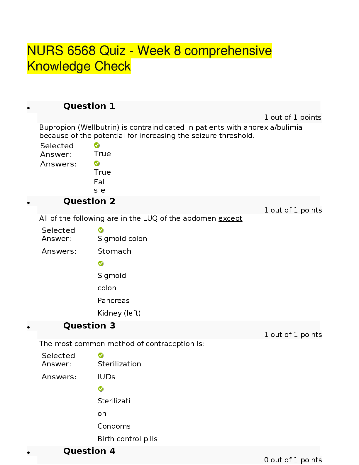 Preview of NURS 6568 Quiz - Week 8 comprehensive Knowledge Check