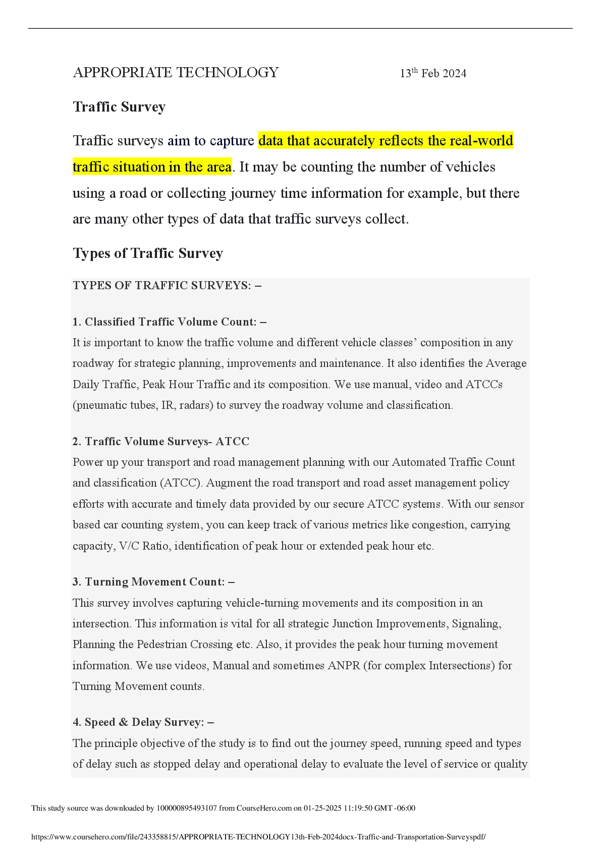 Recommended document preview for APPROPRIATE TECHNOLOGY 13th Feb 2024 Traffic and Transportation Surveys