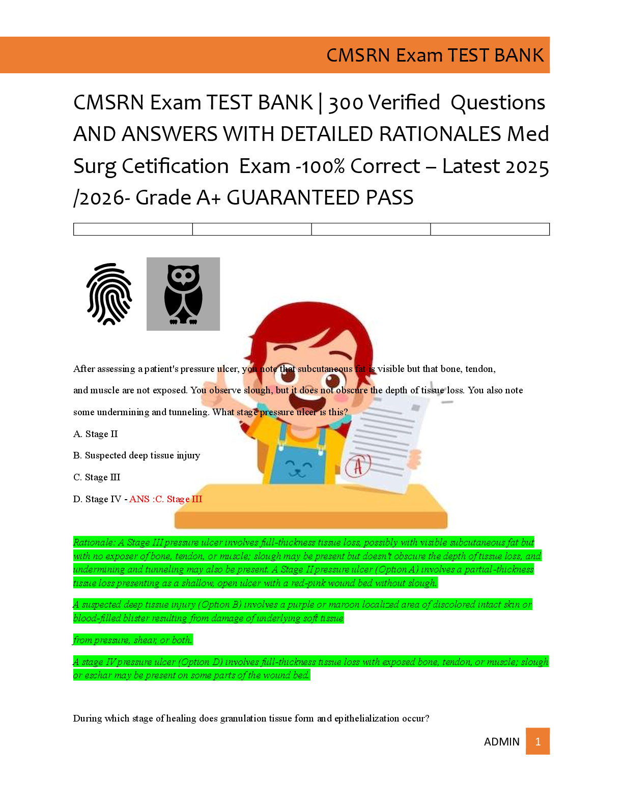 CMSRN Exam TEST BANK | 300 Verified  Questions  AND ANSWERS WITH DETAILED RATIONALES Med  Surg Cetification  Exam -100% Correct – Latest 2025  /2026- Grade A+ GUARANTEED PASS