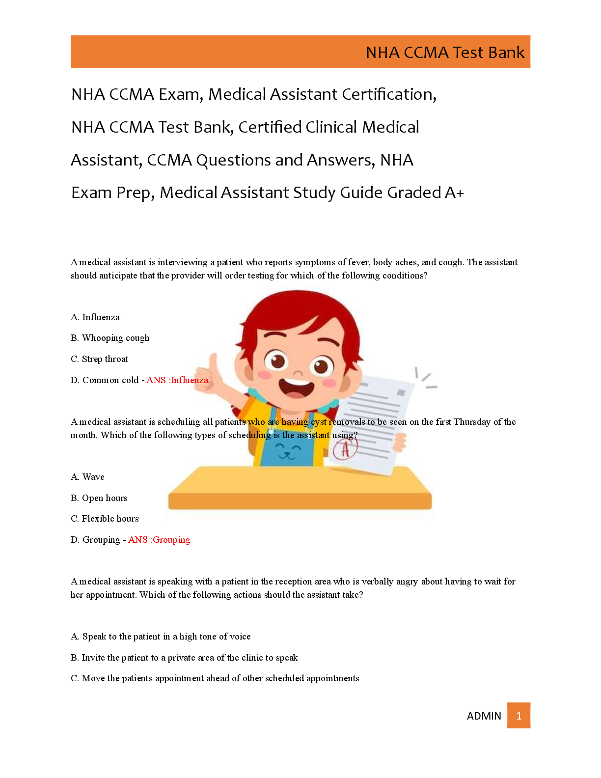 Preview of NHA CCMA Exam, Medical Assistant Certification,   NHA CCMA Test Bank, Certified Clinical M