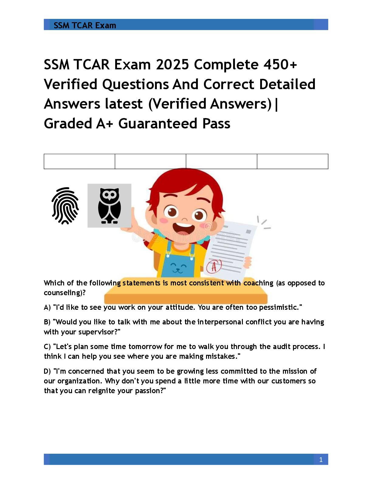 SSM TCAR Exam 2025 Complete 450+  Verified Questions And Correct Detailed  Answers latest (Verified Answers)|  Graded A+ Guaranteed Pass