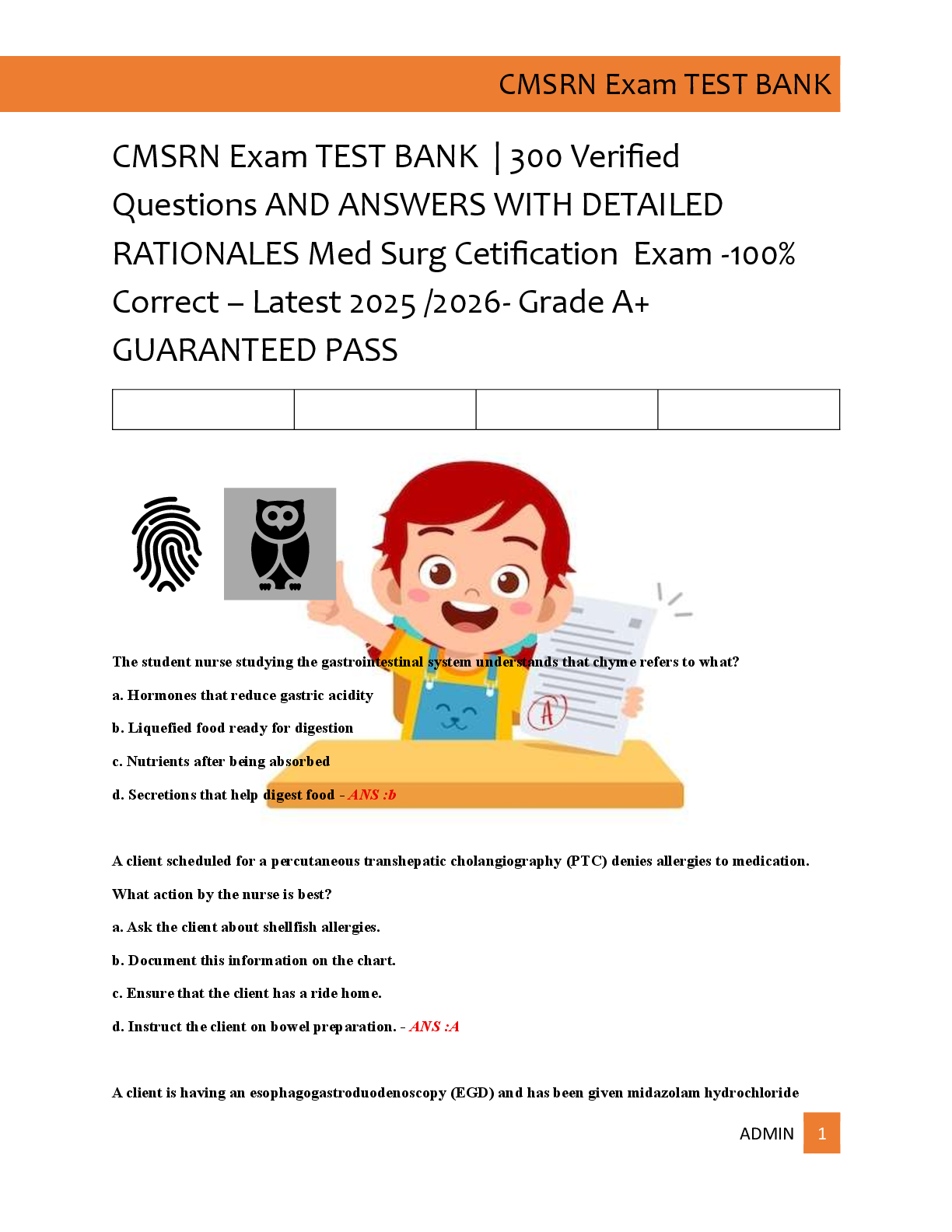 CMSRN Exam TEST BANK  | 300 Verified   Questions AND ANSWERS WITH DETAILED  RATIONALES Med Surg Cetification  Exam -100%  Correct – Latest 2025 /2026- Grade A+  GUARANTEED PASS