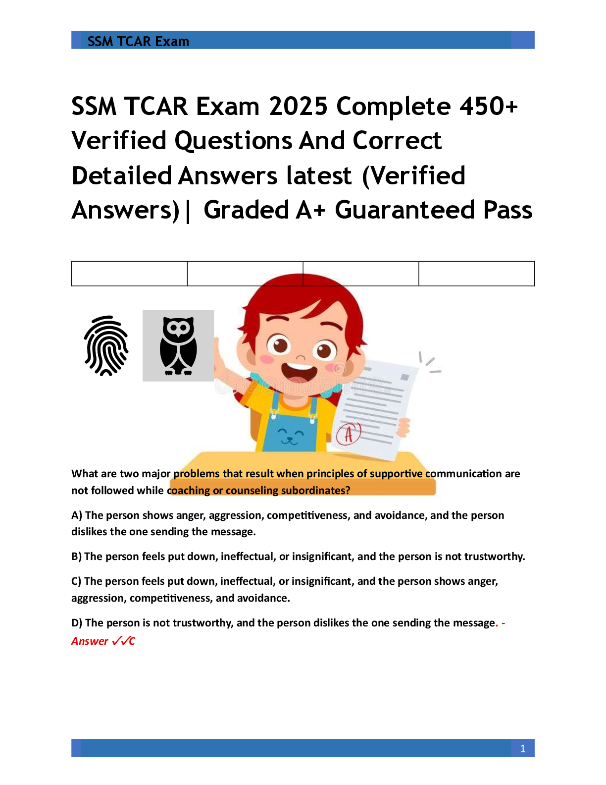 SSM TCAR Exam 2025 Complete 450+  Verified Questions And Correct  Detailed Answers latest (Verified  Answers)| Graded A+ Guaranteed Pass
