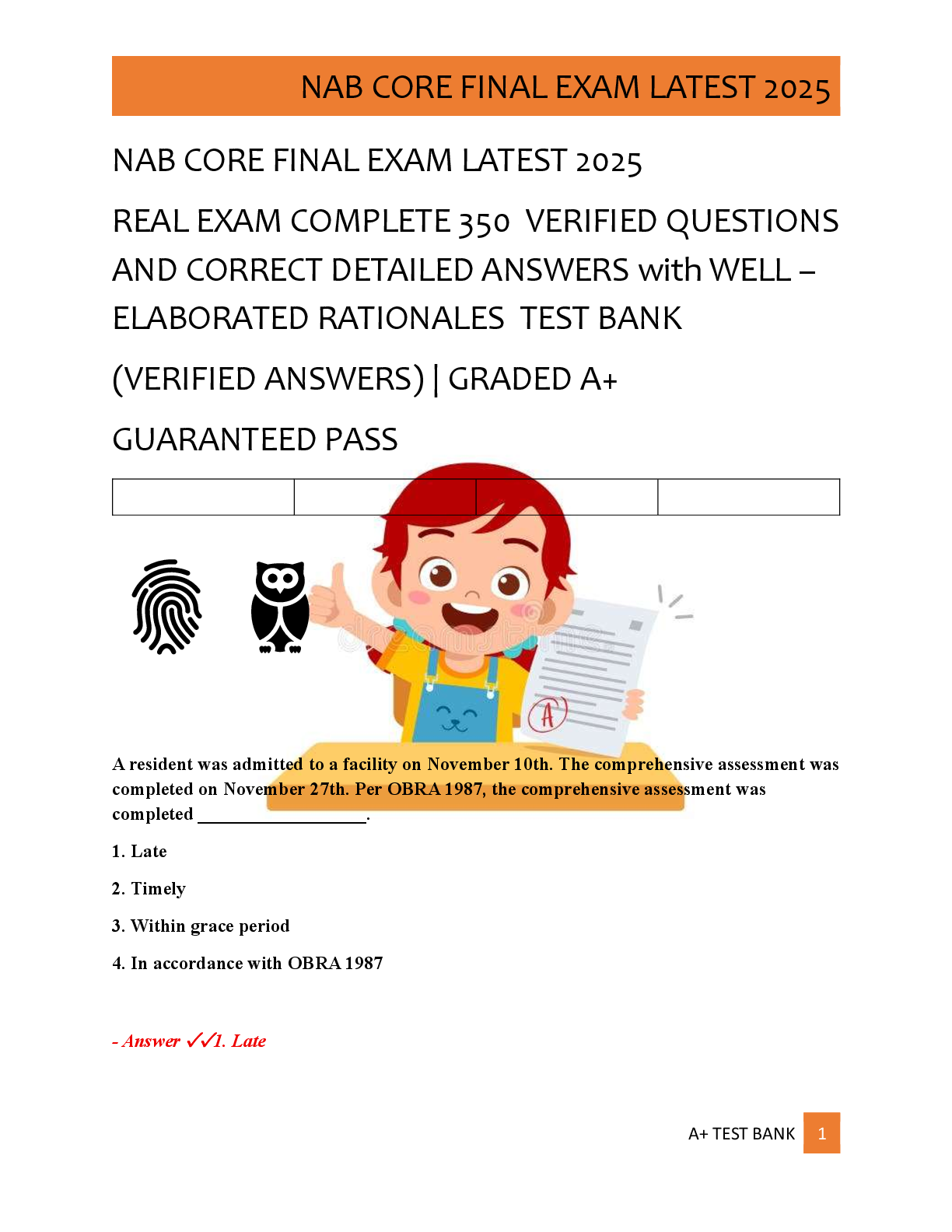 NAB CORE FINAL EXAM LATEST 2025   REAL EXAM COMPLETE 350  VERIFIED QUESTIONS  AND CORRECT DETAILED ANSWERS with WELL –  ELABORATED RATIONALES  TEST BANK   (VERIFIED ANSWERS) | GRADED A+   GUARANTEED PASS