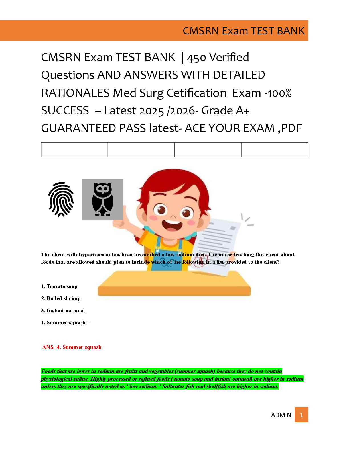 CMSRN Exam TEST BANK  | 450 Verified   Questions AND ANSWERS WITH DETAILED  RATIONALES Med Surg Cetification  Exam -100%  SUCCESS  – Latest 2025 /2026- Grade A+  GUARANTEED PASS latest- ACE YOUR EXAM ,PDF