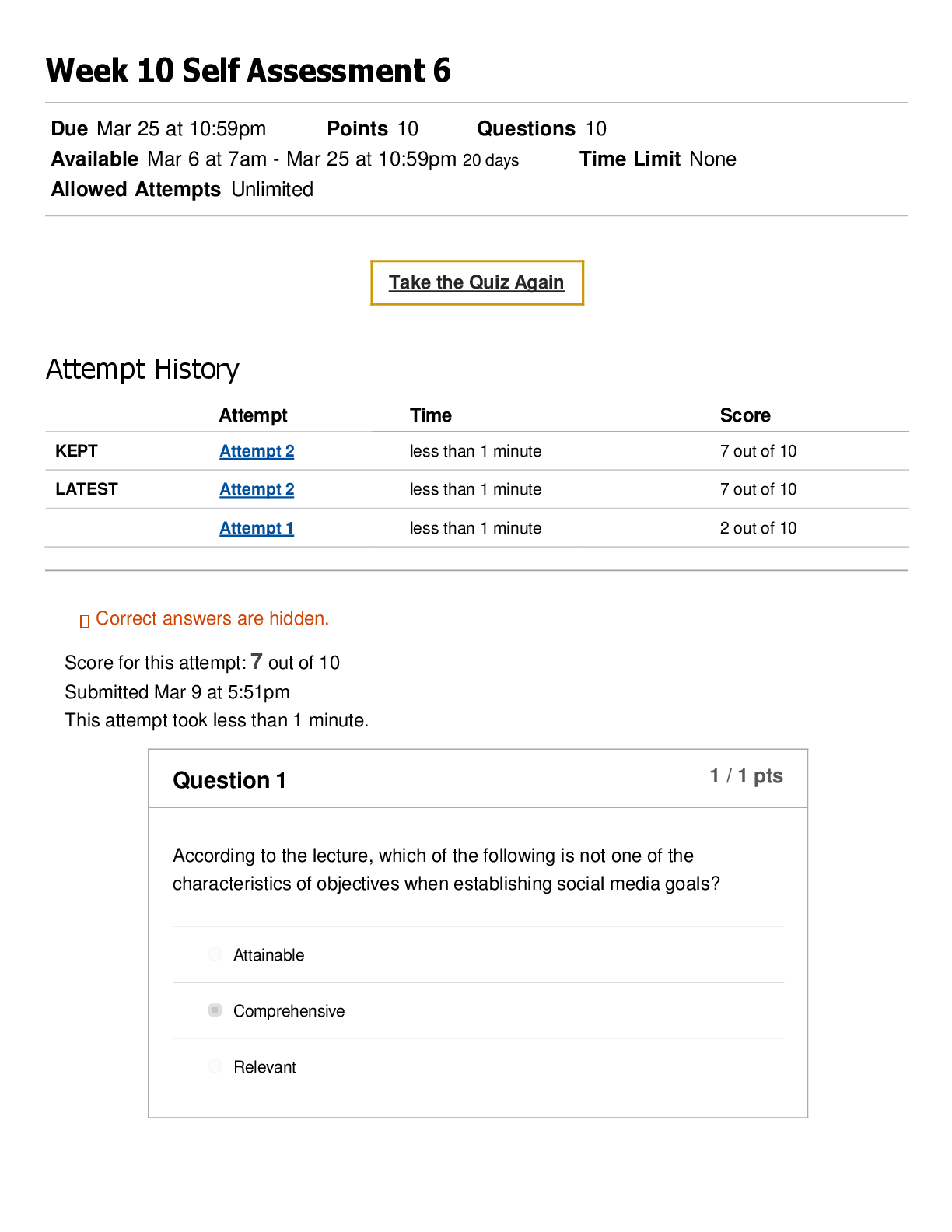 MGT 6203 Self Assessment 6 | Score 7/10 | Georgia Institute of Technology