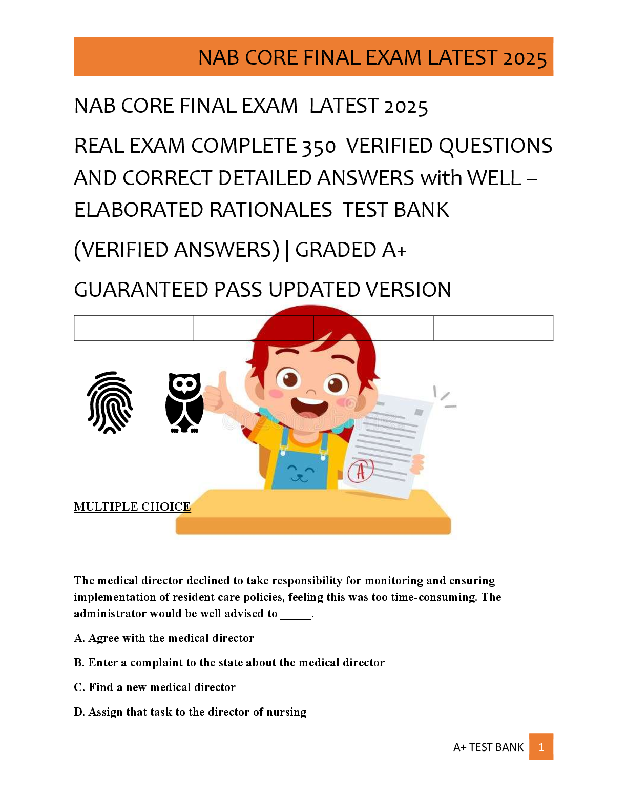 NAB CORE FINAL EXAM  LATEST 2025   REAL EXAM COMPLETE 350  VERIFIED QUESTIONS  AND CORRECT DETAILED ANSWERS with WELL –  ELABORATED RATIONALES  TEST BANK   (VERIFIED ANSWERS) | GRADED A+   GUARANTEED PASS UPDATED VERSION