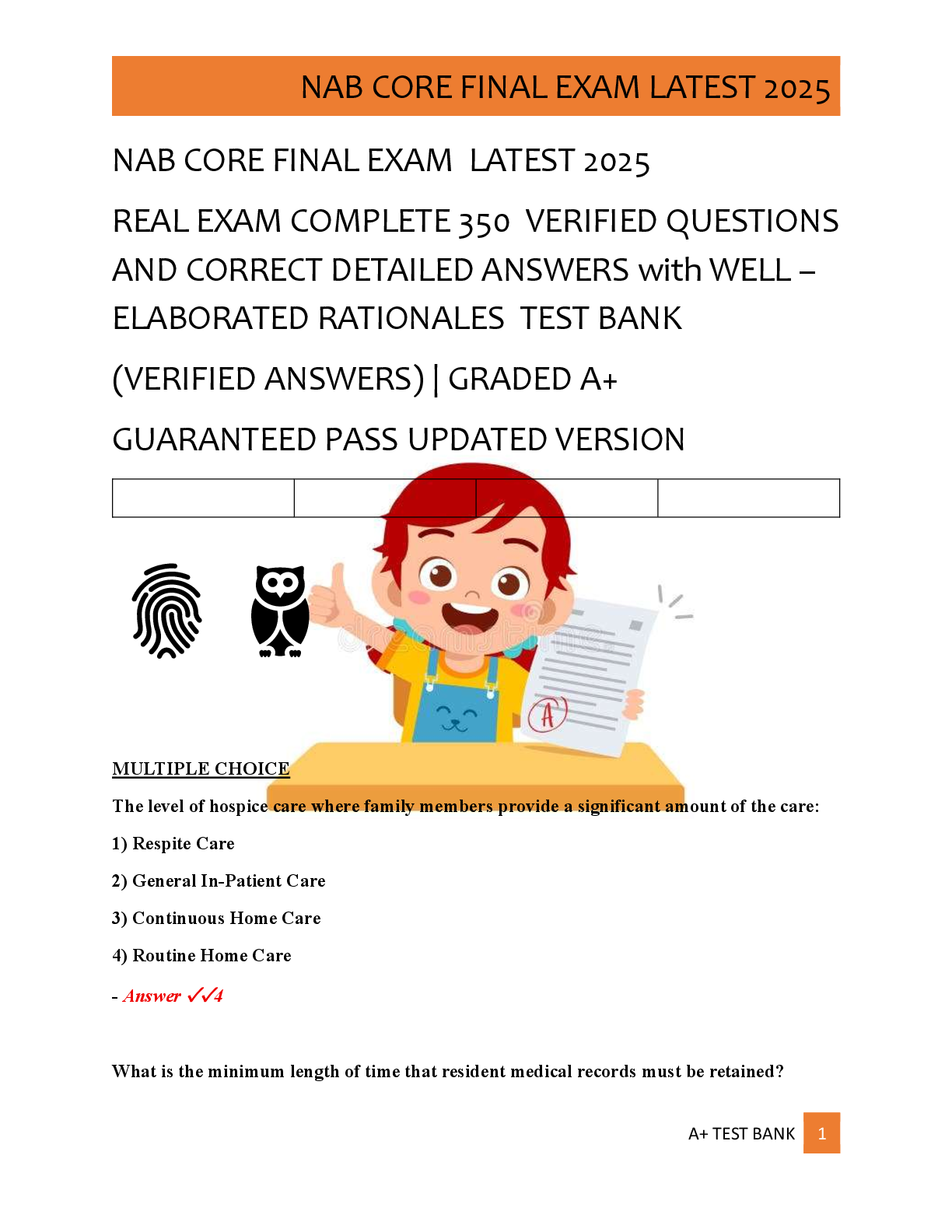 NAB CORE FINAL EXAM  LATEST 2025   REAL EXAM COMPLETE 350  VERIFIED QUESTIONS  AND CORRECT DETAILED ANSWERS with WELL –  ELABORATED RATIONALES  TEST BANK   (VERIFIED ANSWERS) | GRADED A+   GUARANTEED PASS UPDATED VERSION