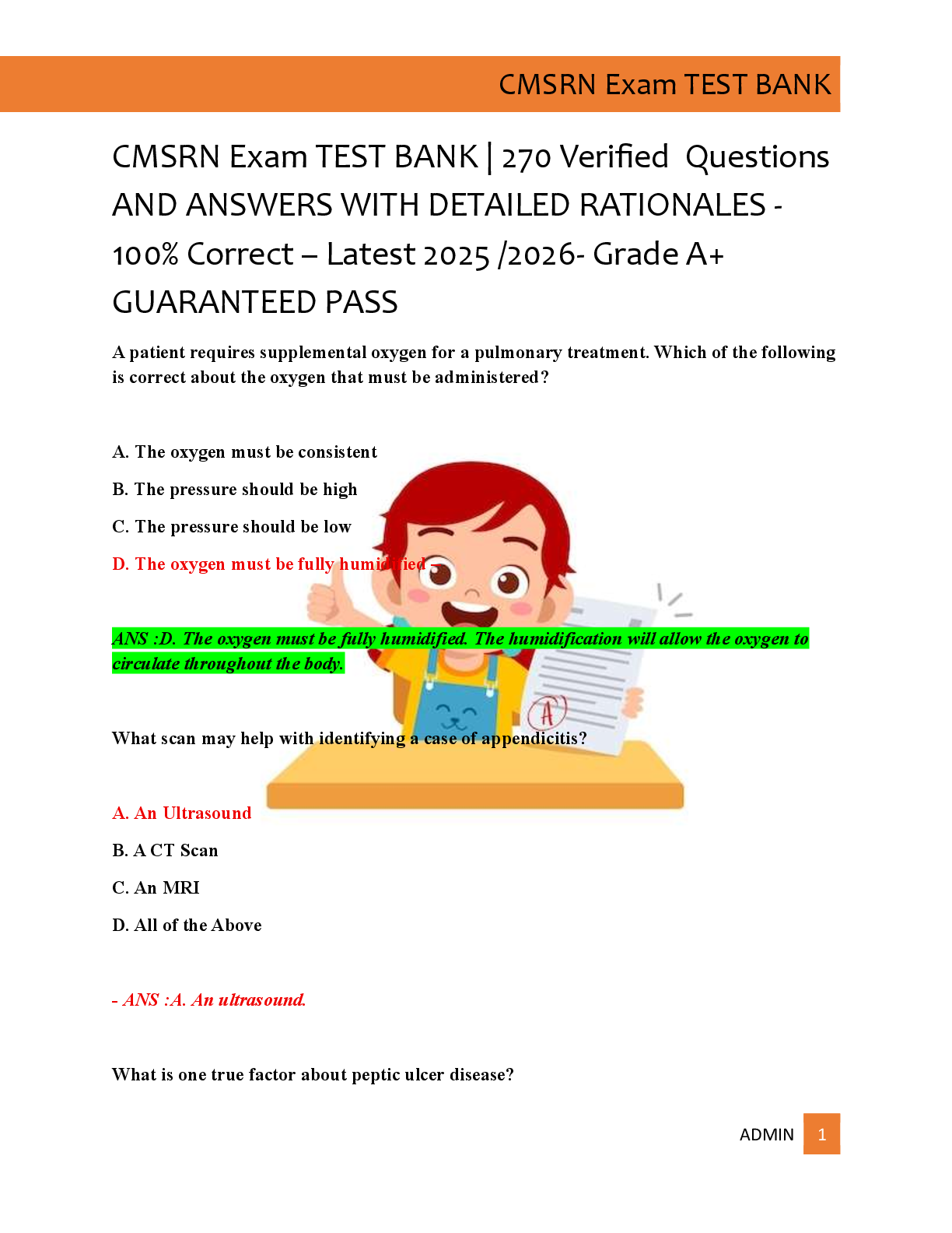CMSRN Exam TEST BANK | 270 Verified  Questions  AND ANSWERS WITH DETAILED RATIONALES  100% Correct – Latest 2025 /2026- Grade A+  GUARANTEED PASS