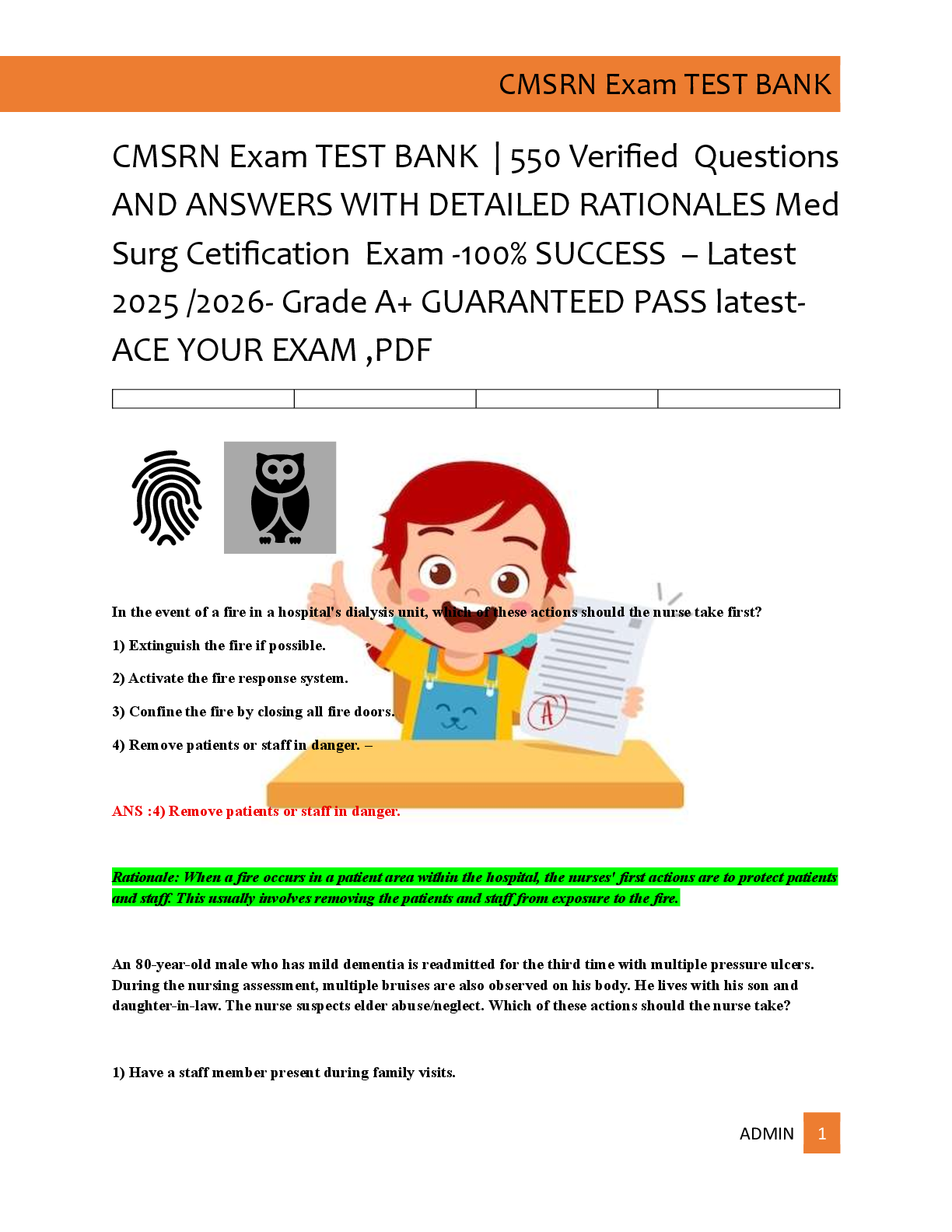 CMSRN Exam TEST BANK  | 550 Verified  Questions  AND ANSWERS WITH DETAILED RATIONALES Med  Surg Cetification  Exam -100% SUCCESS  – Latest  2025 /2026- Grade A+ GUARANTEED PASS latest-  ACE YOUR EXAM ,PDF