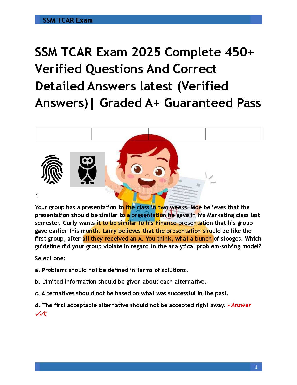 SSM TCAR Exam 2025 Complete 450+  Verified Questions And Correct  Detailed Answers latest (Verified  Answers)| Graded A+ Guaranteed Pass