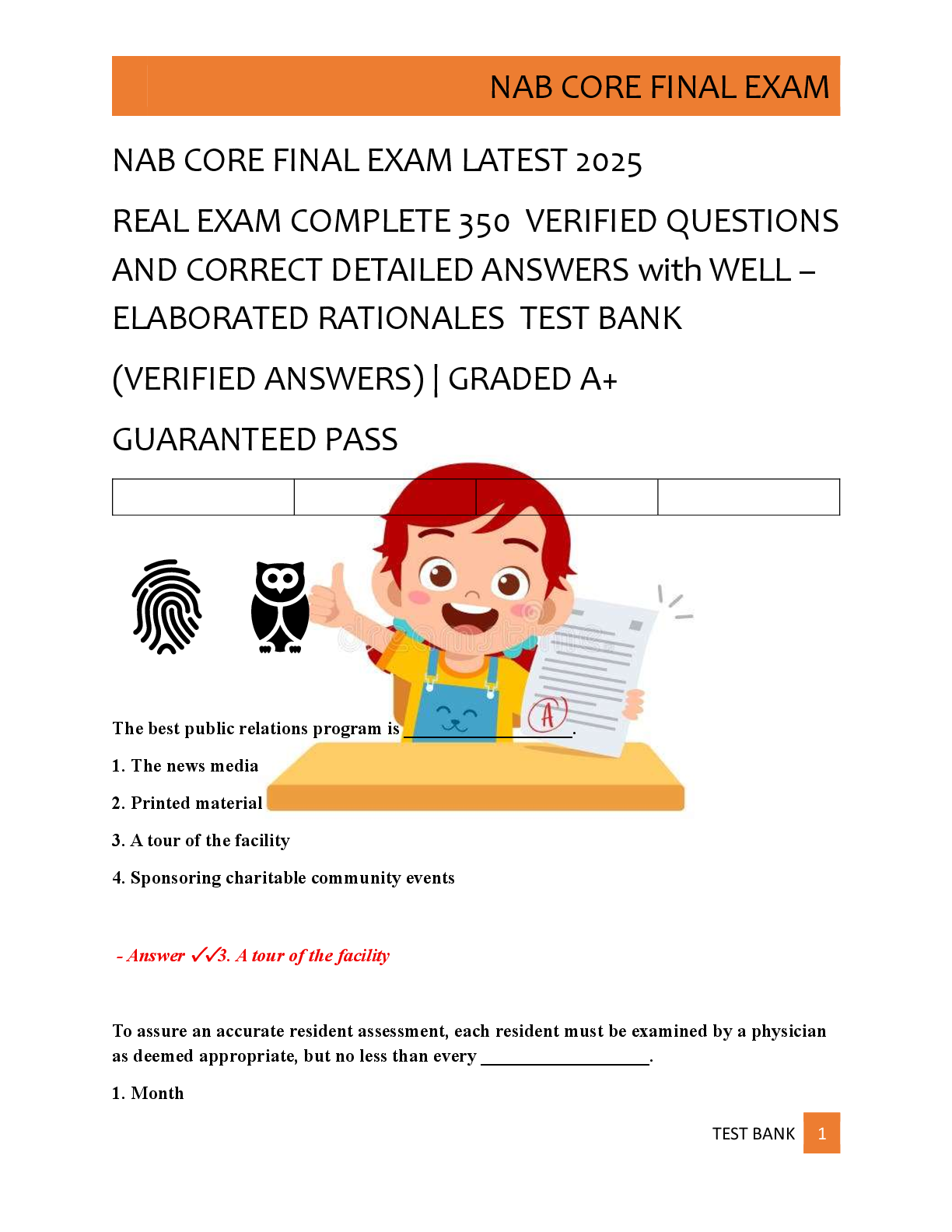 NAB CORE FINAL EXAM LATEST 2025   REAL EXAM COMPLETE 350  VERIFIED QUESTIONS  AND CORRECT DETAILED ANSWERS with WELL –  ELABORATED RATIONALES  TEST BANK   (VERIFIED ANSWERS) | GRADED A+   GUARANTEED PASS