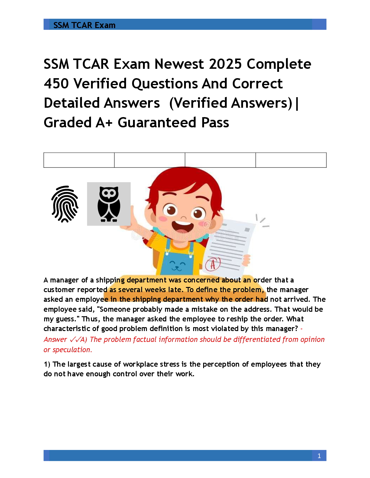 SSM TCAR Exam Newest 2025 Complete  450 Verified Questions And Correct  Detailed Answers  (Verified Answers)|  Graded A+ Guaranteed Pass